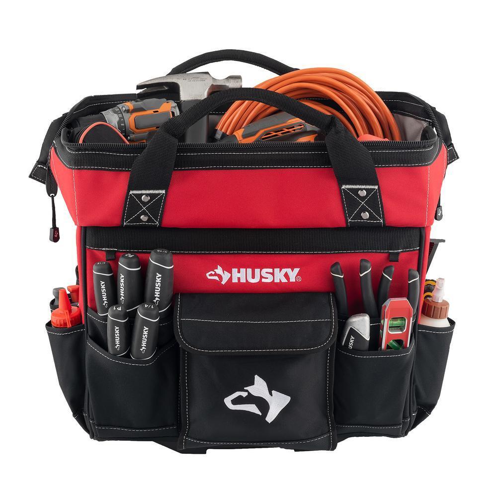 Husky Rolling Tool Bag 18 in. Large 18-Pocket Water-Resistant Telescoping Handle