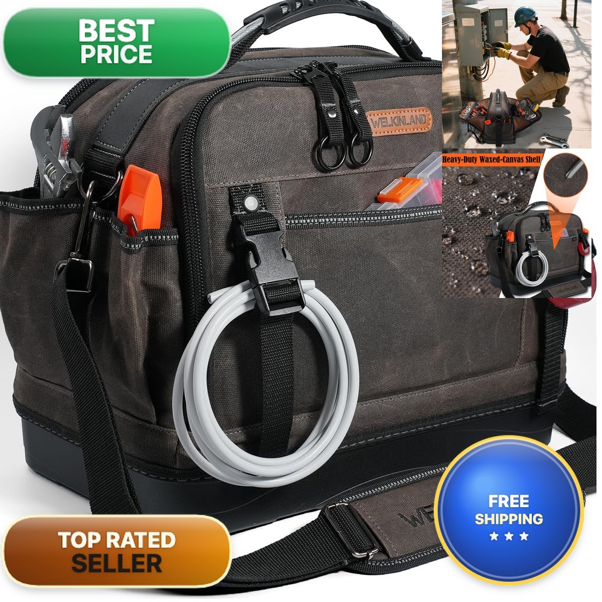 WELKINLAND 53Pockets Hard-Bottom HVAC Tool Bag
