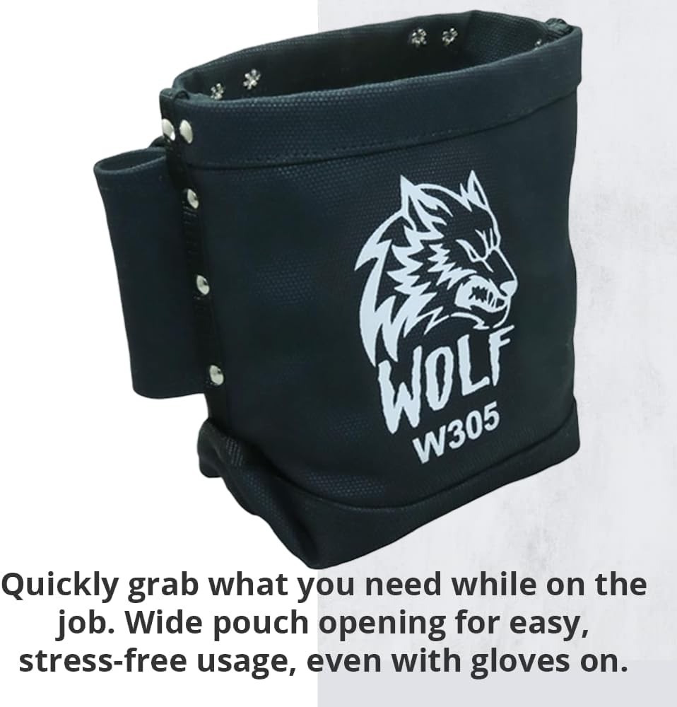 Wolf Black Canvas Tool Pouch, Tunnel Belt Loop, Bull Pin Loops & Bolt Bag Tot…