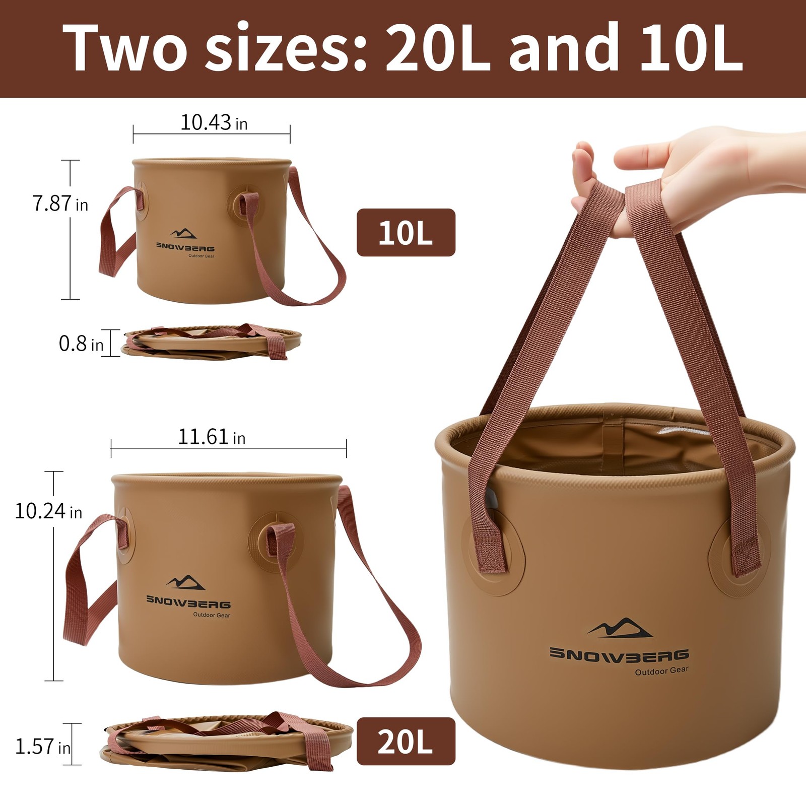 Brown 20L Collapsible Bucket With Handle Portable Car Wash RV Fishing Camp