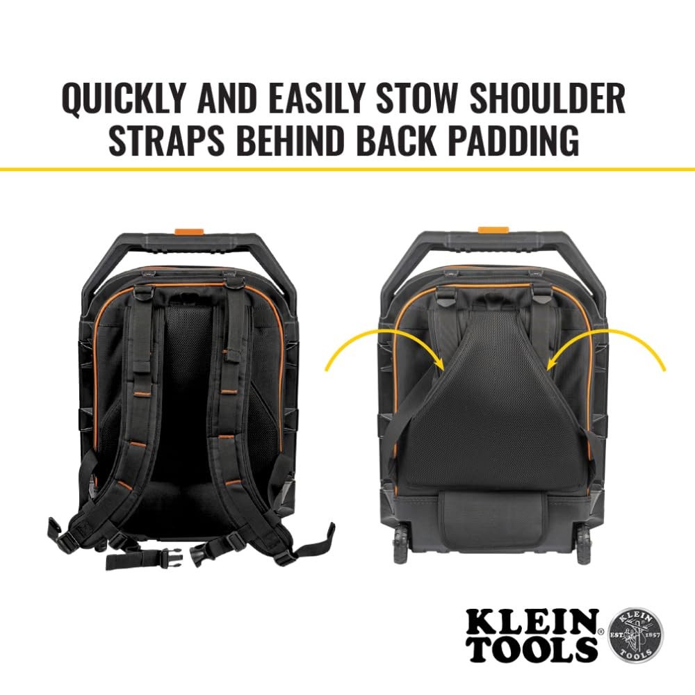 Klein Tools 55604 Rolling Tool Backpack, Tool Bag with 28 Pockets, Heavy Duty…