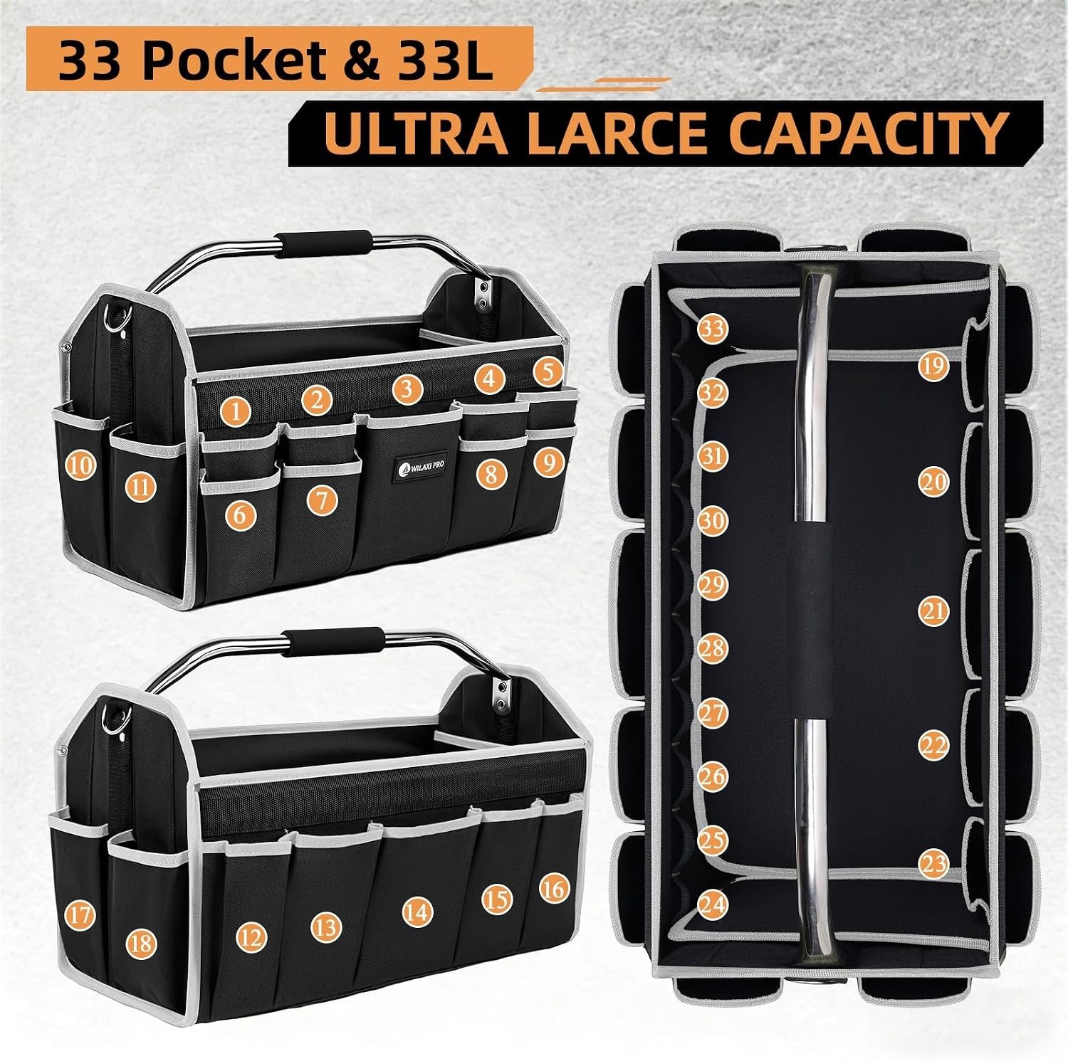 Versatile 20in Heavy Duty Tool Organizer with Adjustable Strap & Padded Handle