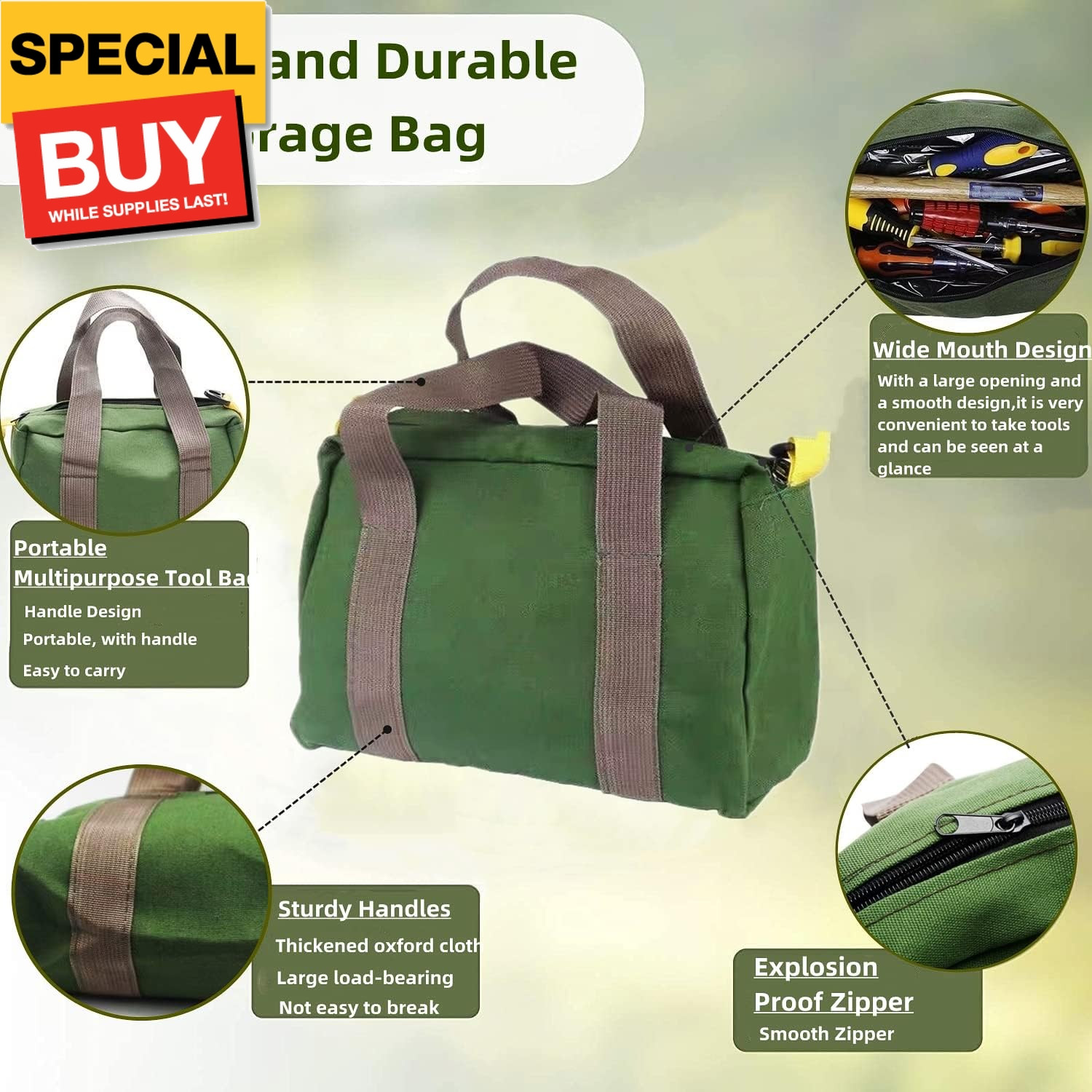 Canvas Wide Mouth Tool Bag, Large Capacity Tool Bags for Men, Portable Home Tool
