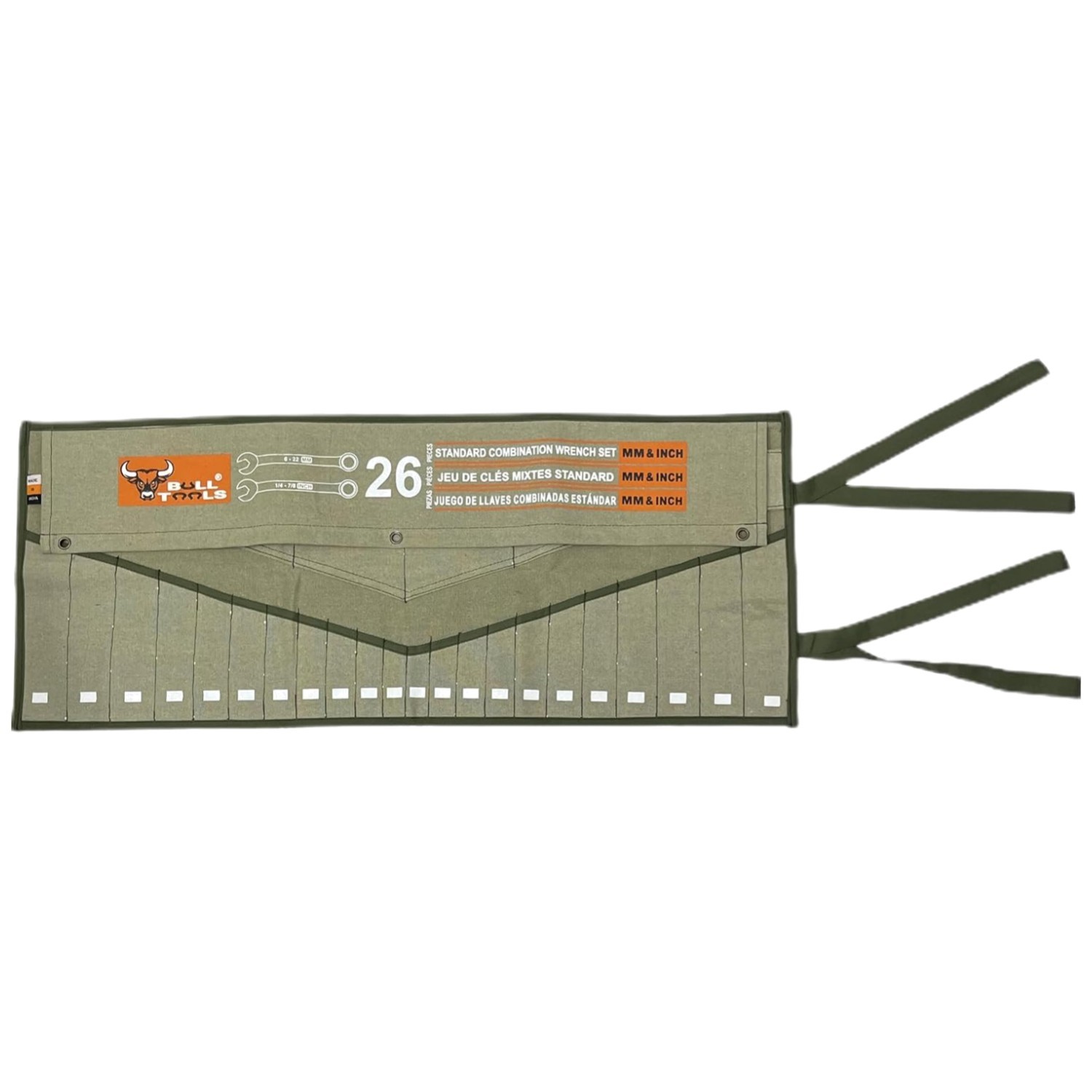 Cotton Canvas Wrench Roll Organizer, 26-Pocket Tool Pouch