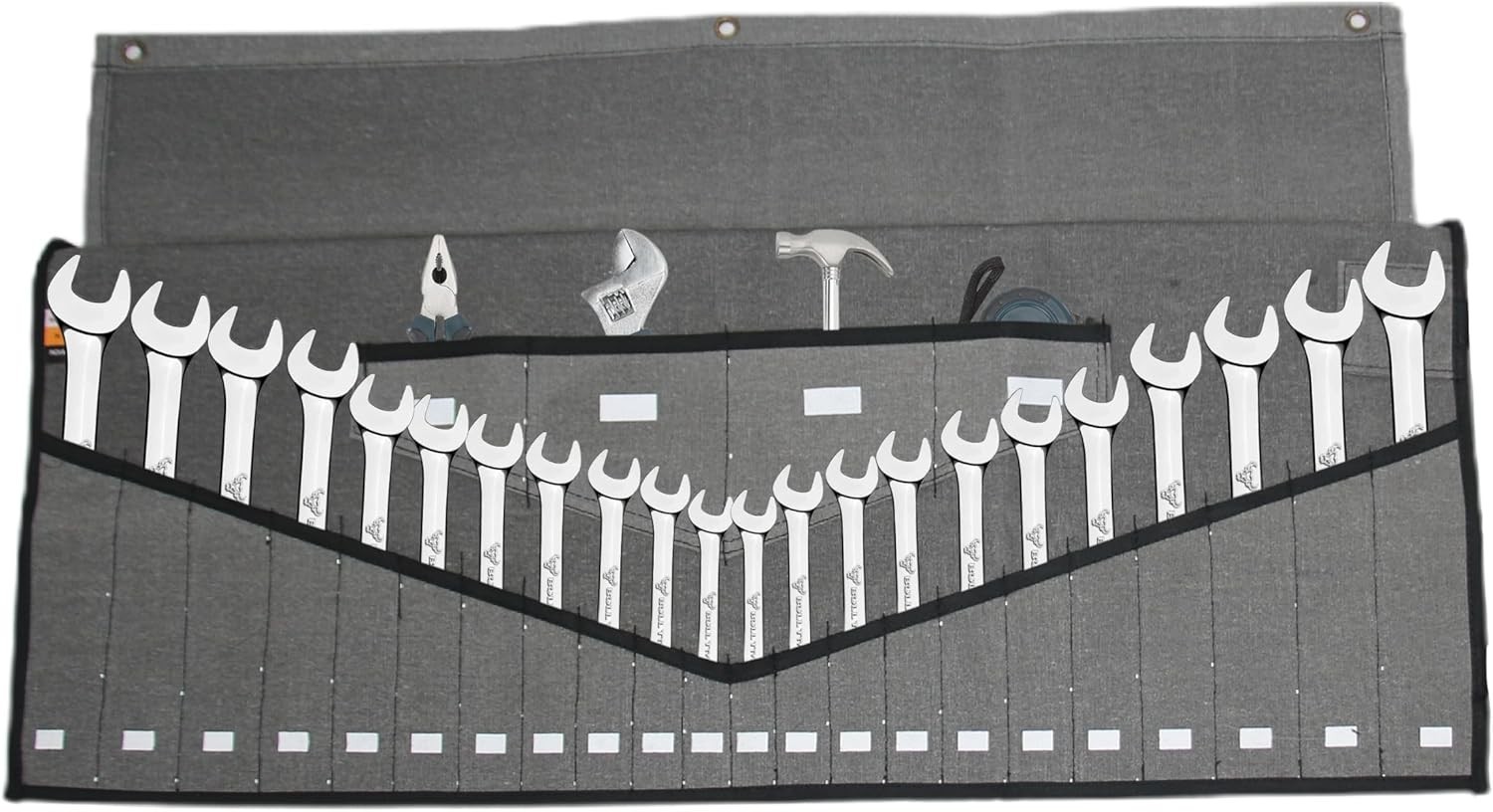 Heavy-Duty 26-Pocket Tool Roll Organizer in Sand Washed Grey – Durable Canvas