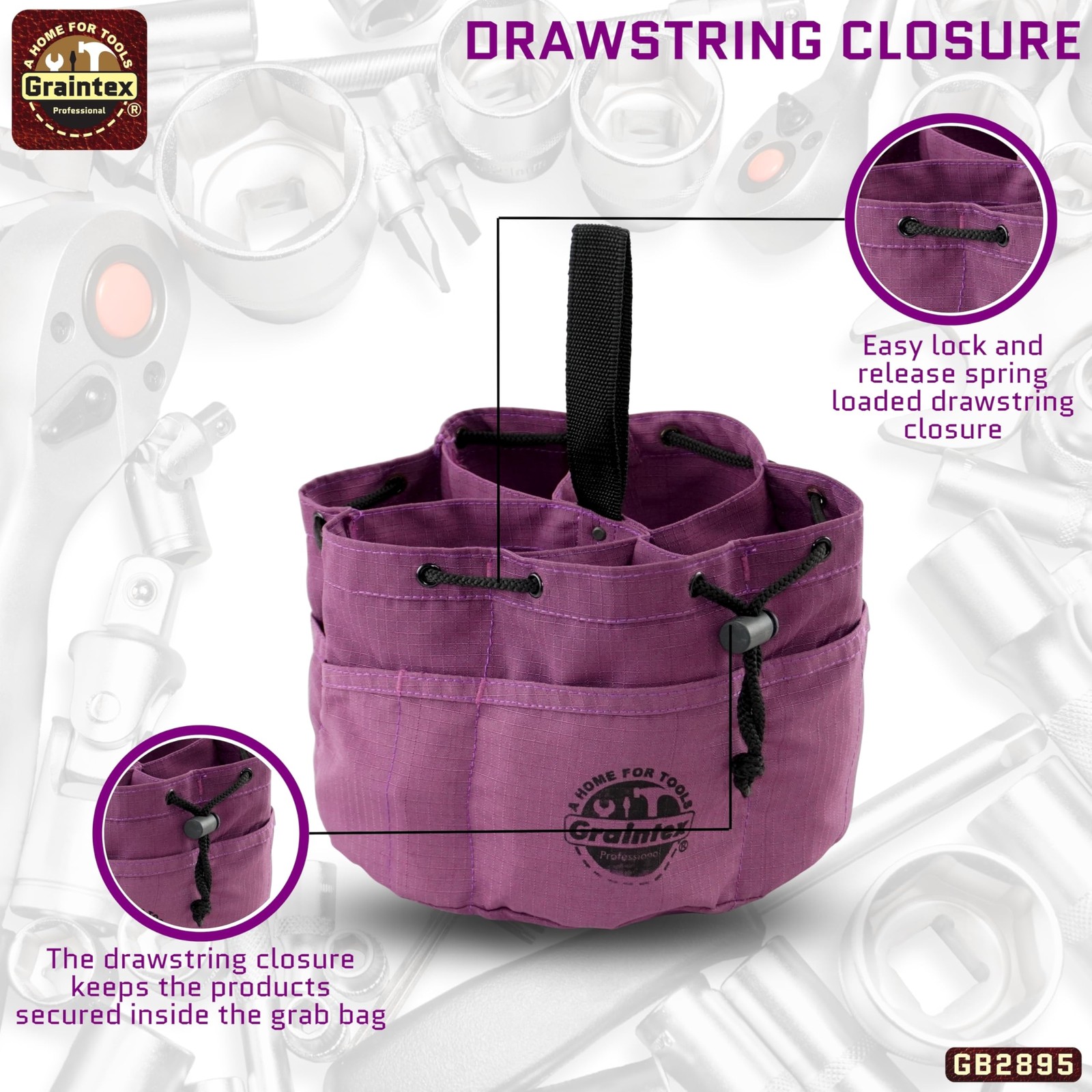 Graintex 18 Pockets Grab Bag Rip-stop Canvas Drawstring – Purple GB2895