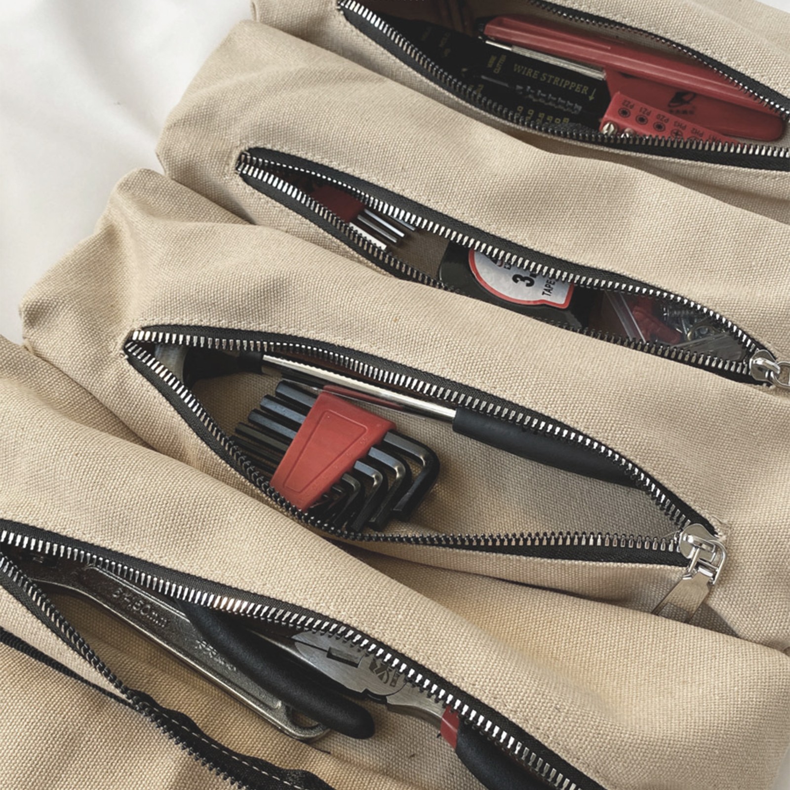 Scratch Resistant Roll Bag Heavy Duty Canvas Roll Up Tool Bag with 5 Pockets