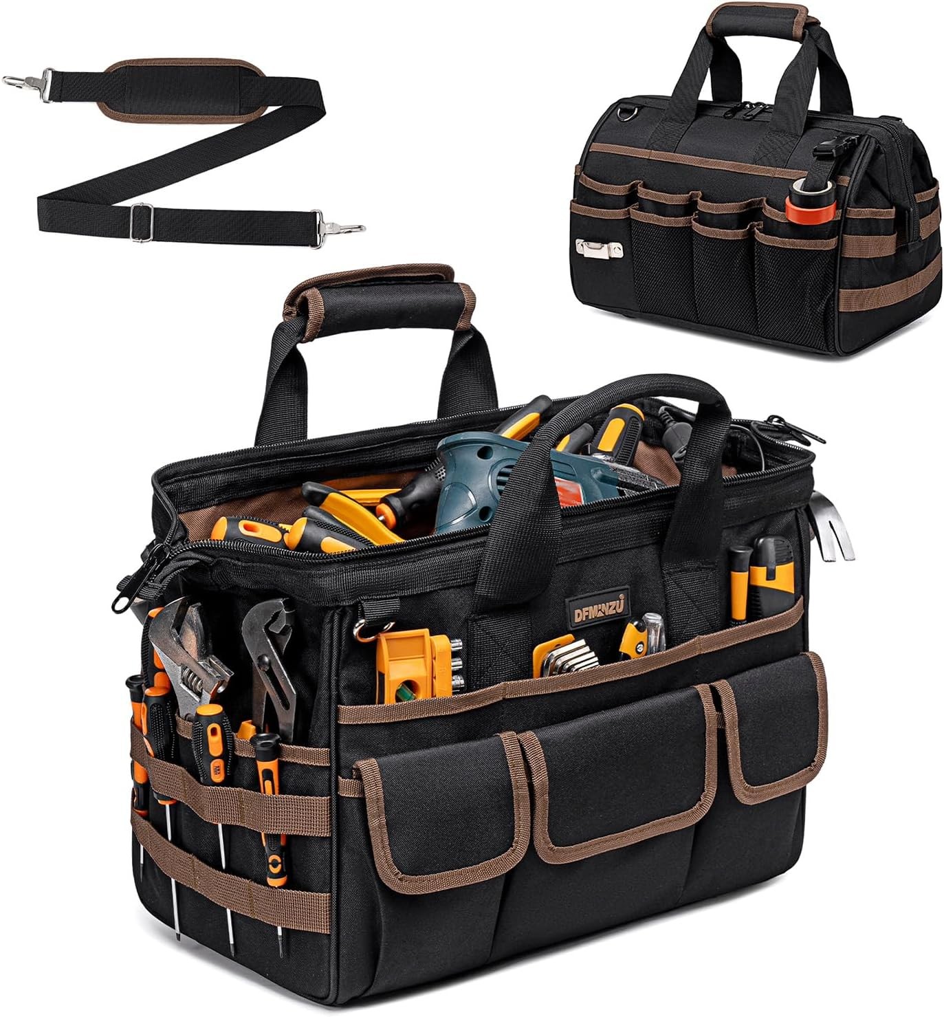 16.5-Inch Heavy Duty Tool Bags for Men, 34-Pockets Large Tool Bag