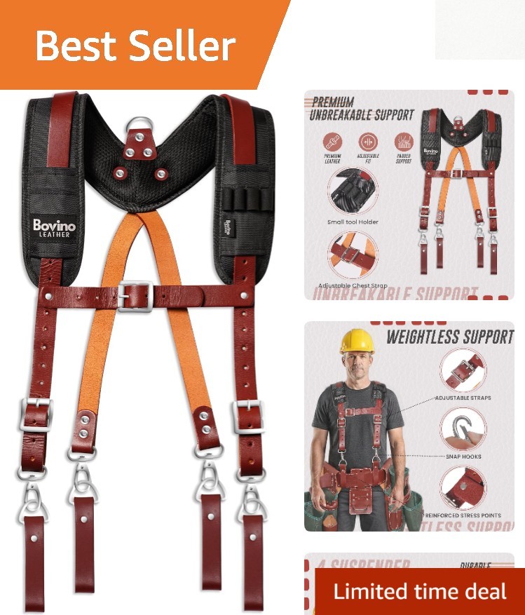 Professional Leather Tool Belt Suspenders with Padded Support – Unisex Large