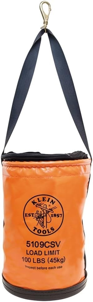 Heavy-Duty 12″ Vinyl Lineman Tool Bucket with Swivel Snap & Web Handle