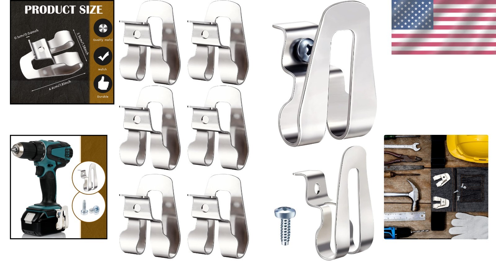 Compact and Rust Resistant 8 Pcs Belt Clip Hooks – Perfect Tool Storage Solution