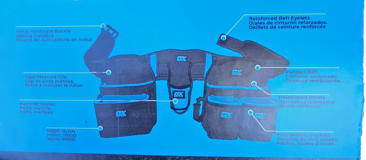 Electricians Work Belt OX Pro Nylon NEW! Pouches, Pockets, Tool Storage