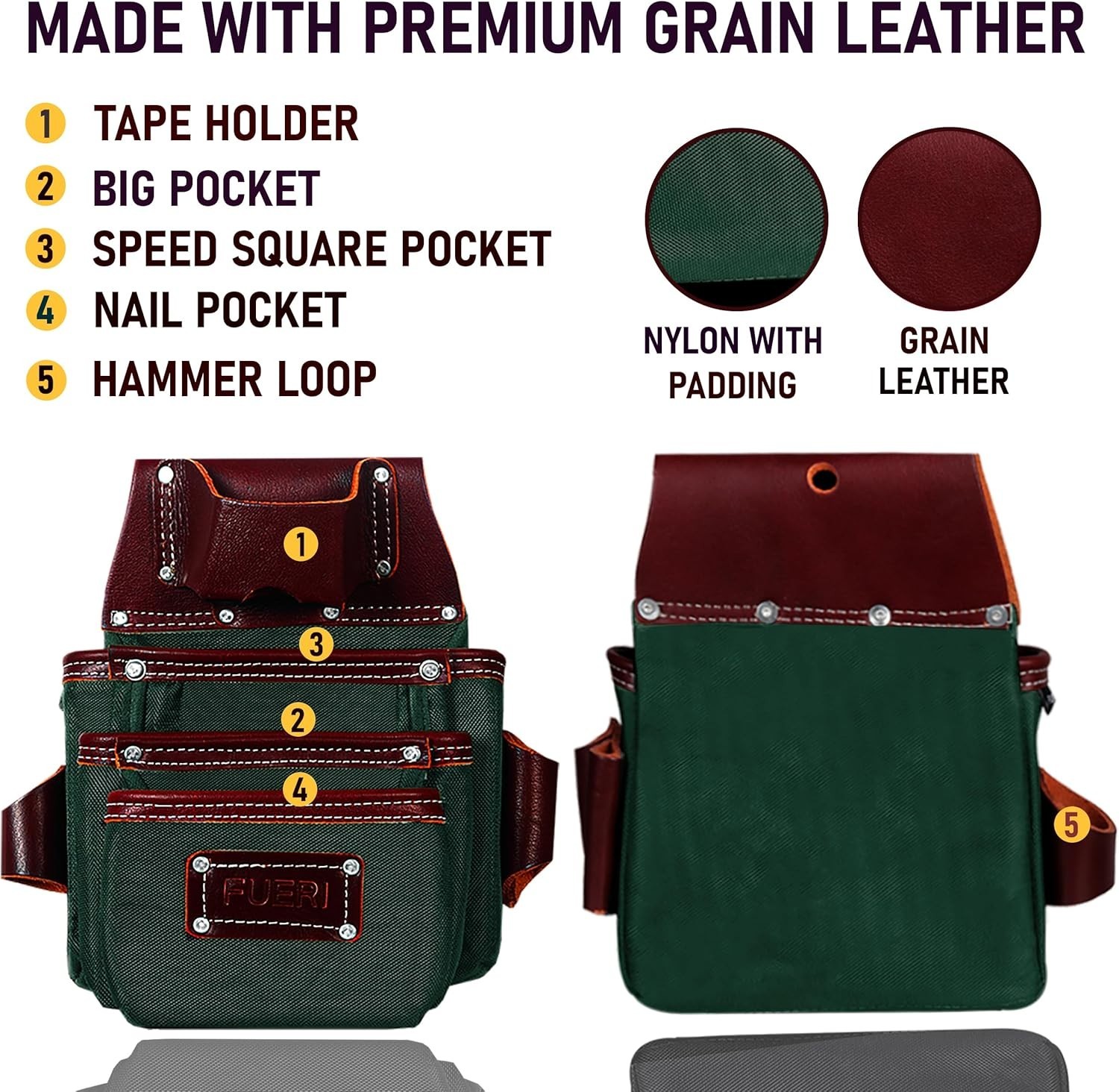 NEW FUERI Electrician’s Heavy Duty 26 Pocket Leather-Nylon Tool Belt & Bag Combo