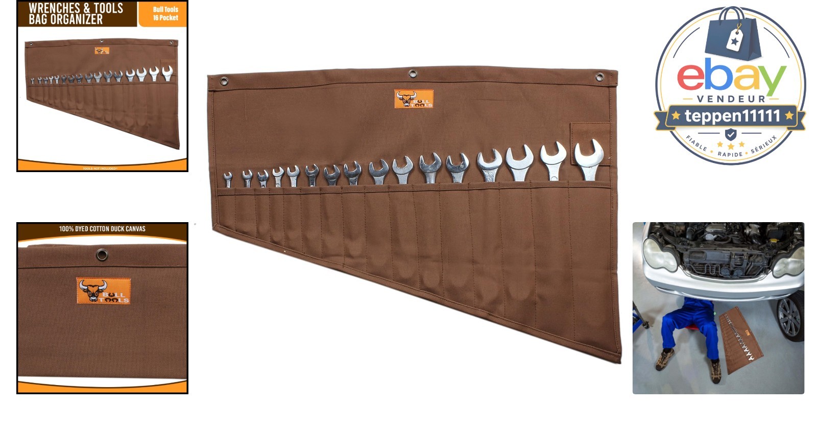 Roll Up Tool Bag Organizer 16 Pockets Heavy Duty Cotton Duck Canvas