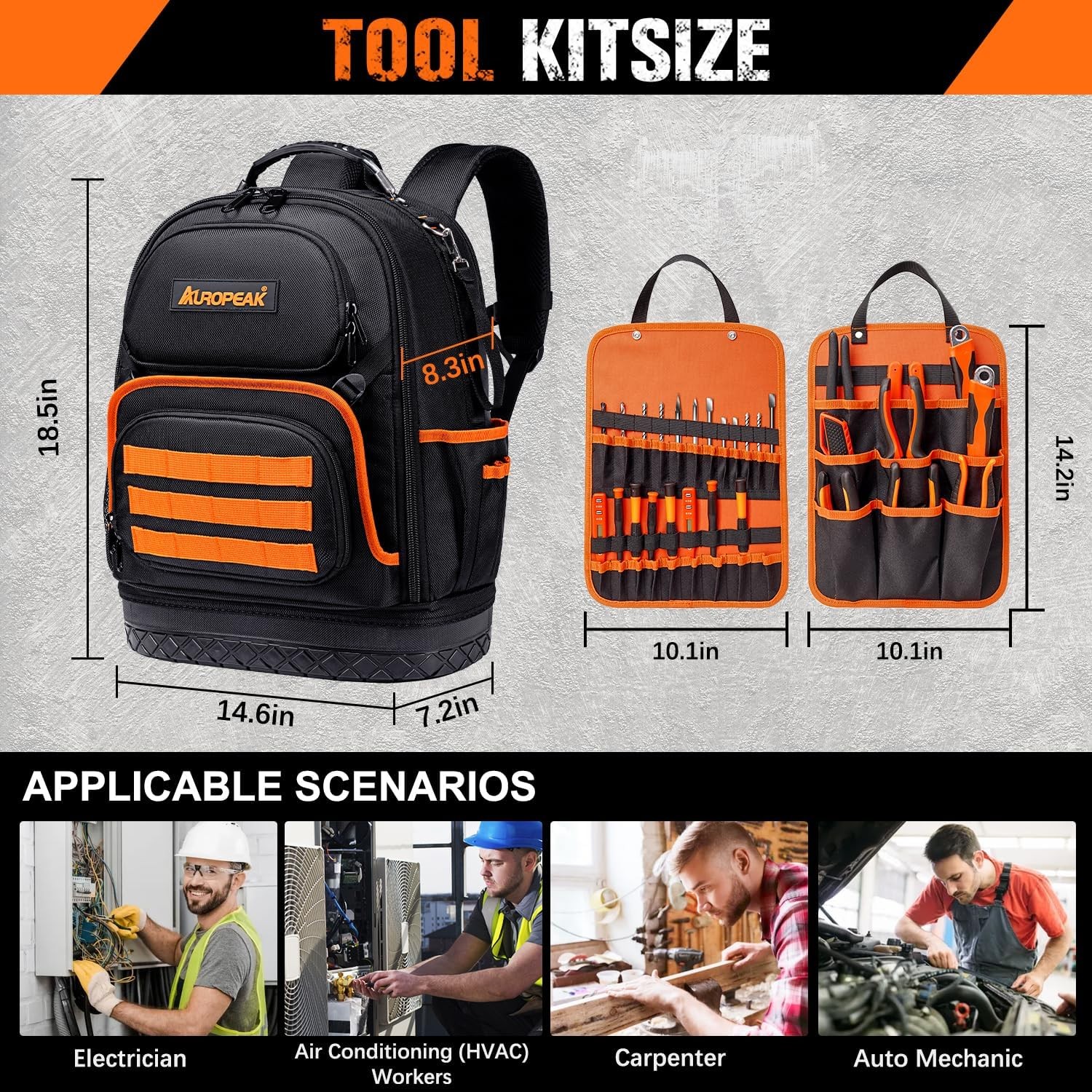 96-Pocket Tool Backpack Heavy Duty, Large Tool Bag Backpack for Men Women