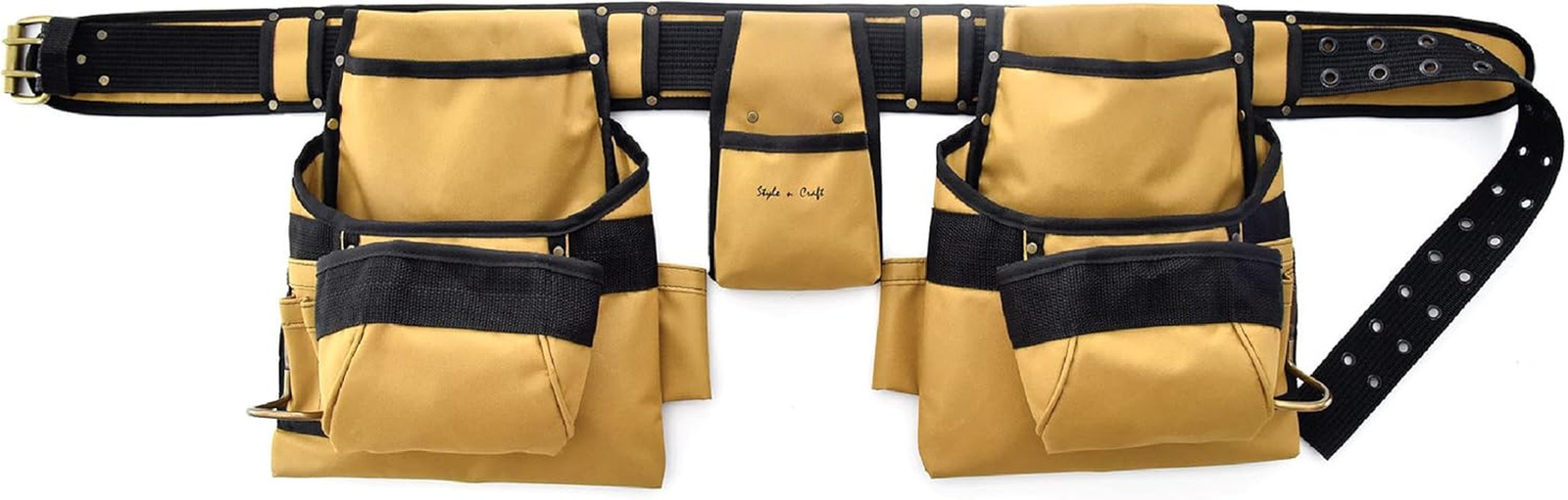 4-Piece and 15-Pocket Framer’S Combo, Tool Belt with 2 Tool Pouches, a Center Po