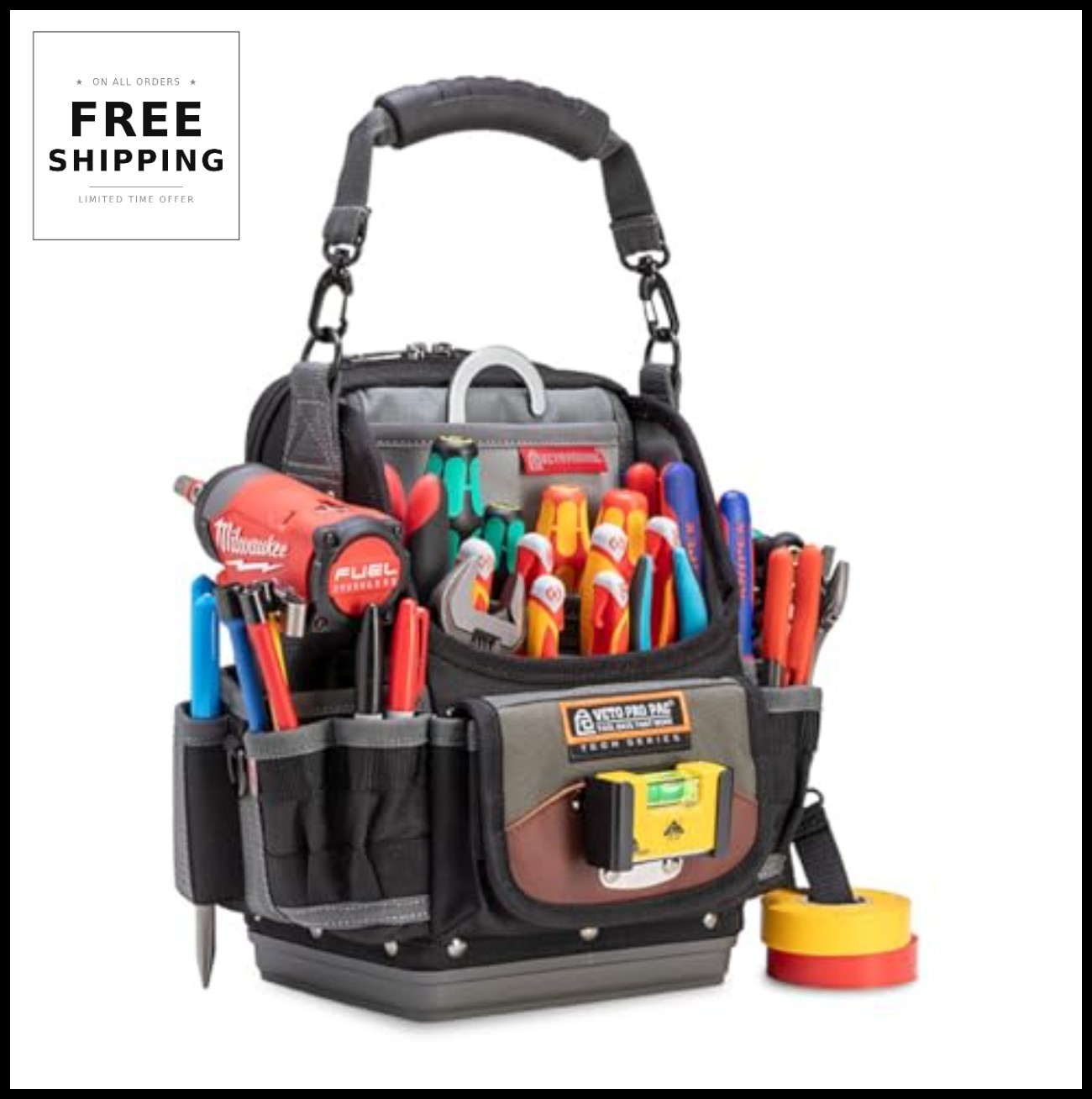 Hybrid Tool Meter Bag 12 Inch 27 Pockets Waterproof Base Clip Tape Holder