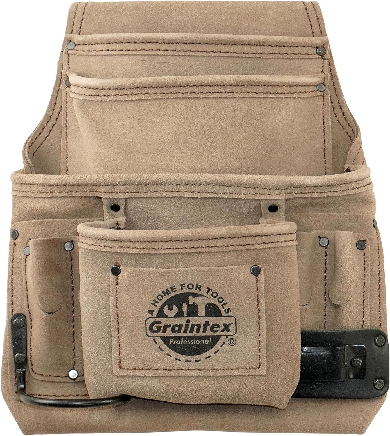 GRAINTEX SS2180 10 Pocket Nail & Tool Pouch Beige Color Suede Leather