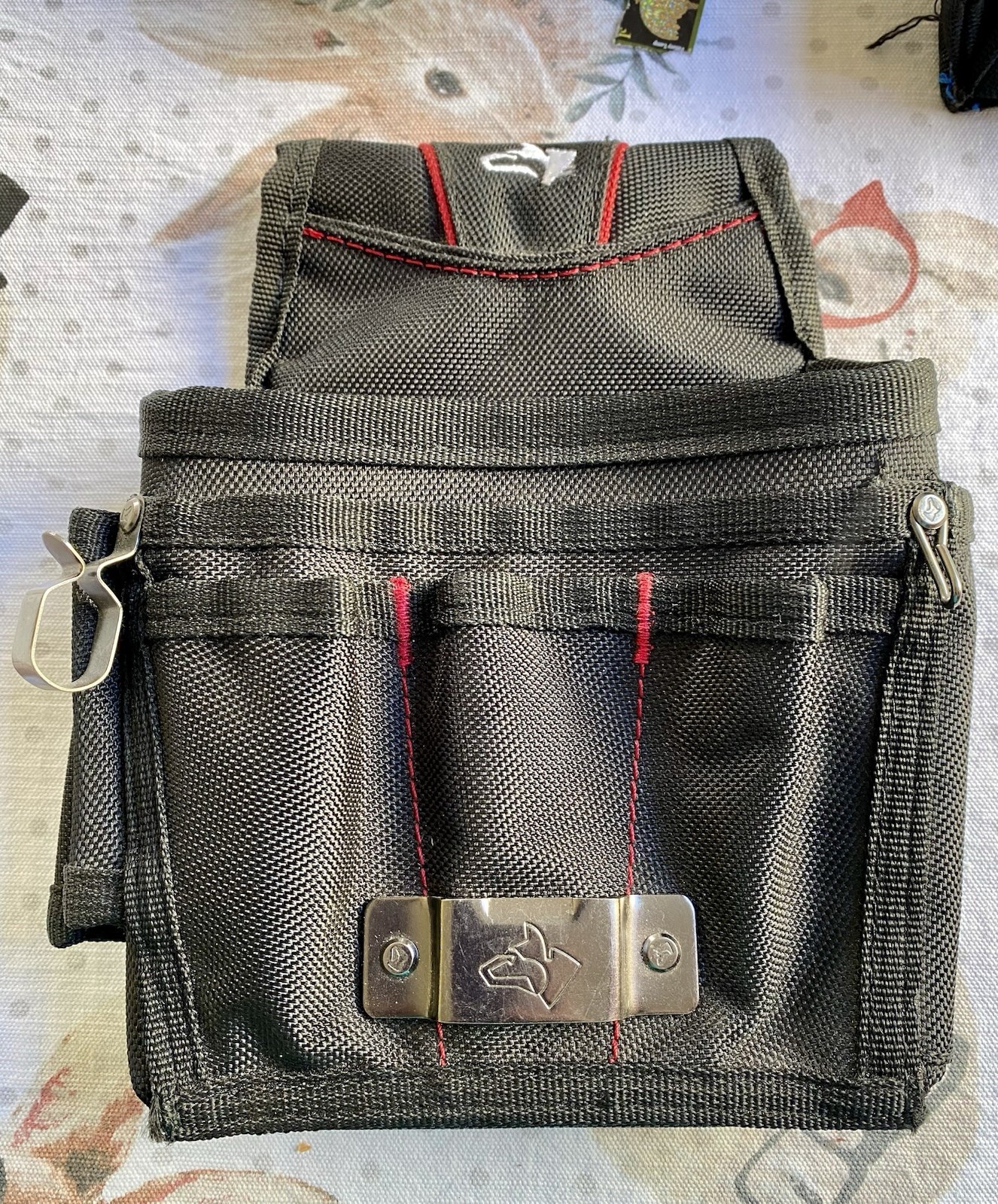 Husky & Kobalt Tool Pouches Set of 3, Multi-Pocket, Metal Clip, Black/Red/Blue