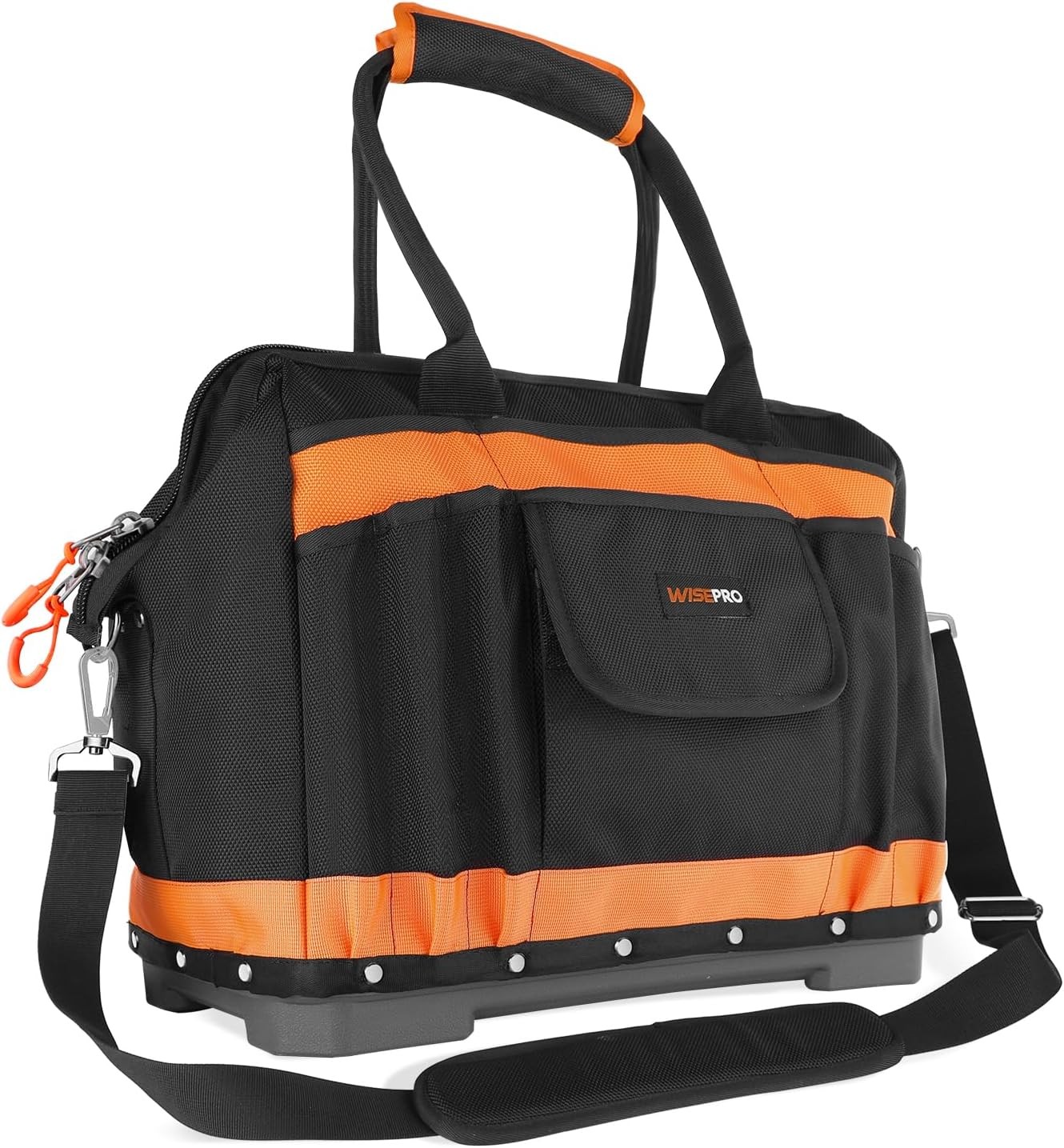16 inch Heavy Duty Wide Mouth Tool Bag for Plumbers, Waterproof, Multi-Pockets