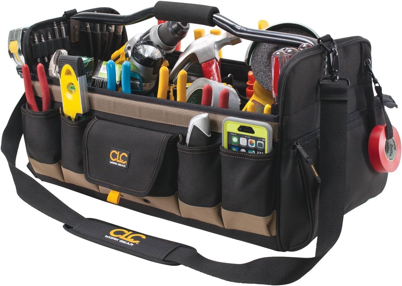 Soft Sided Tool Box with 27 Pockets and Adjustable Partition, Black