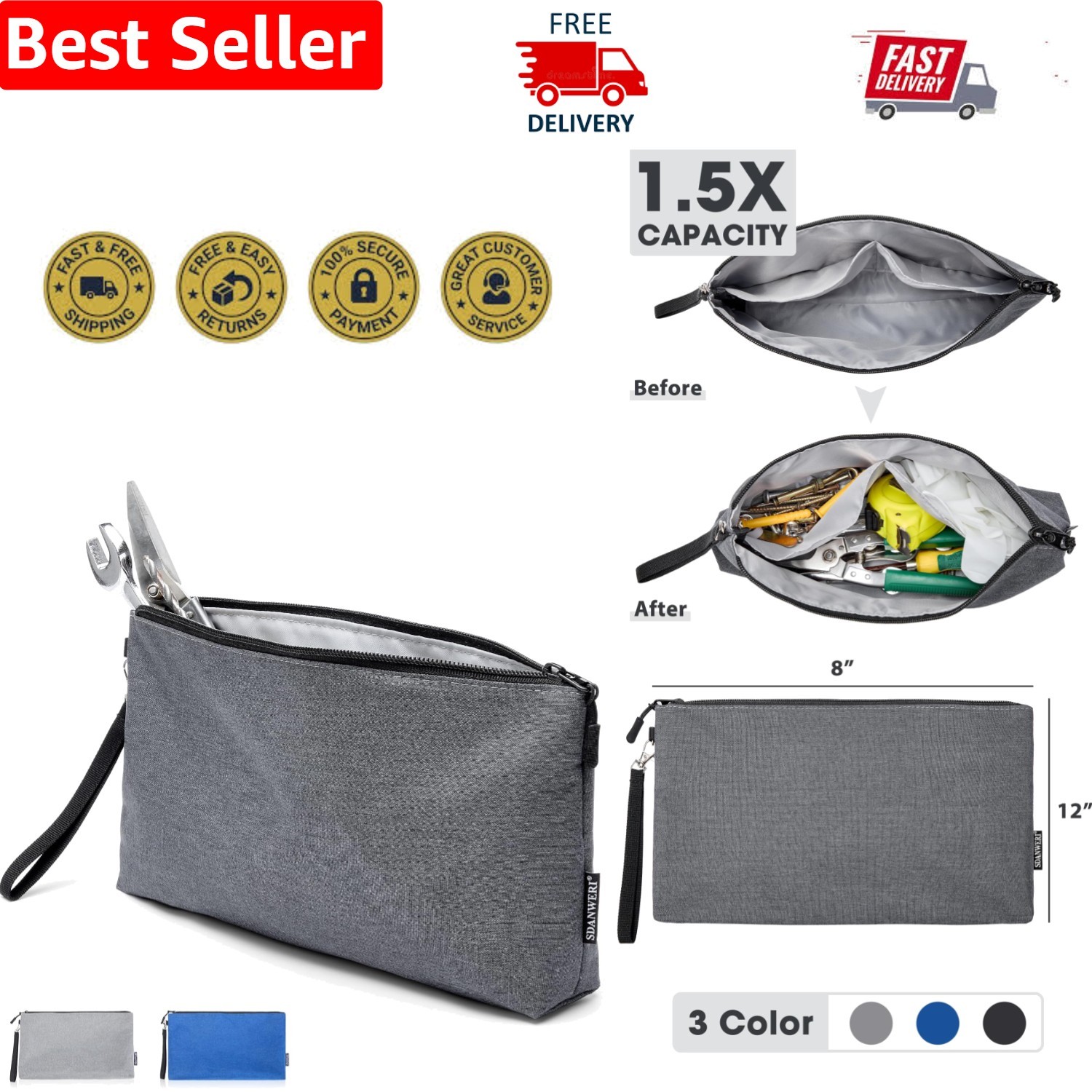 12-Inch Zipper Organizer Pouch – Stylish Storage for Tools & Essentials