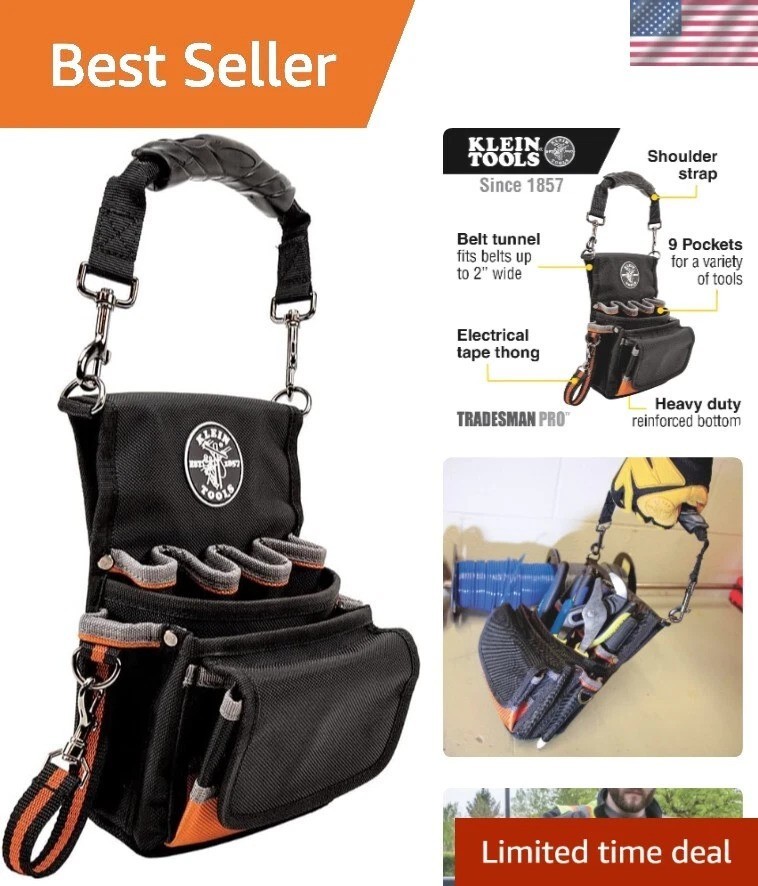 Versatile 9-Pocket Tool Organizer with Shoulder Strap for Hands-Free Carry