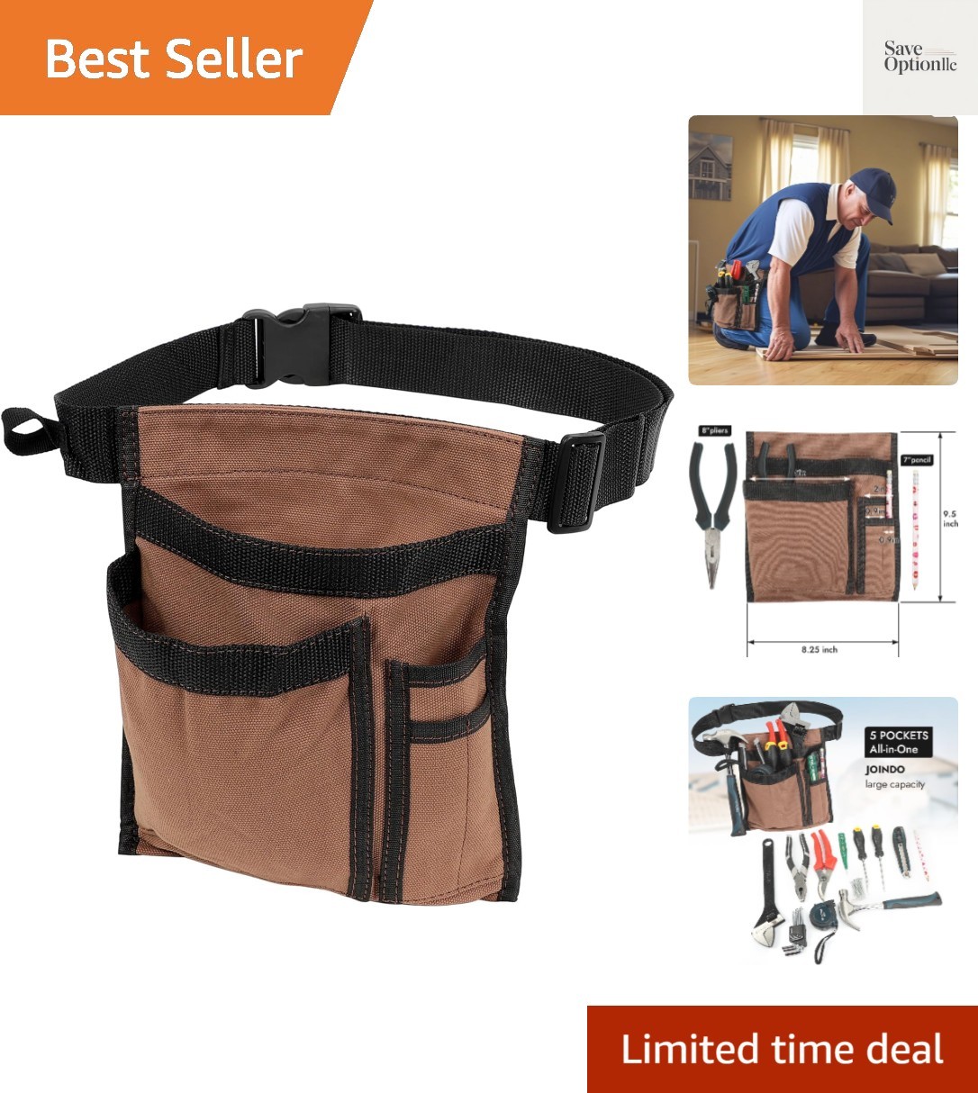 5-Pocket Tool Belt for Men, Durable Canvas Construction, Adjustable Belt, Uti…