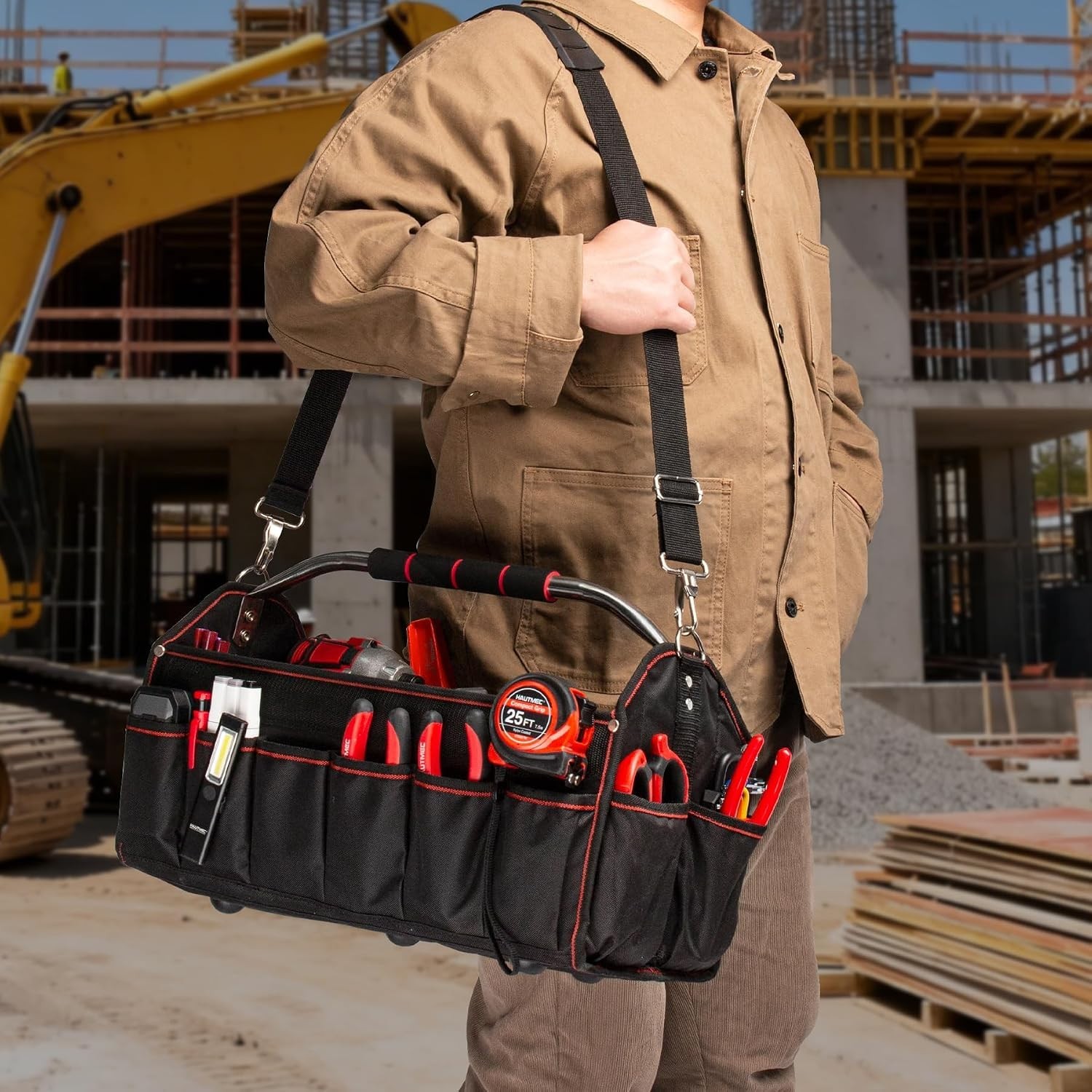 18″ Open Top Tool Bag: Foldable, 23 Pockets, Padded Handle, Built Tough
