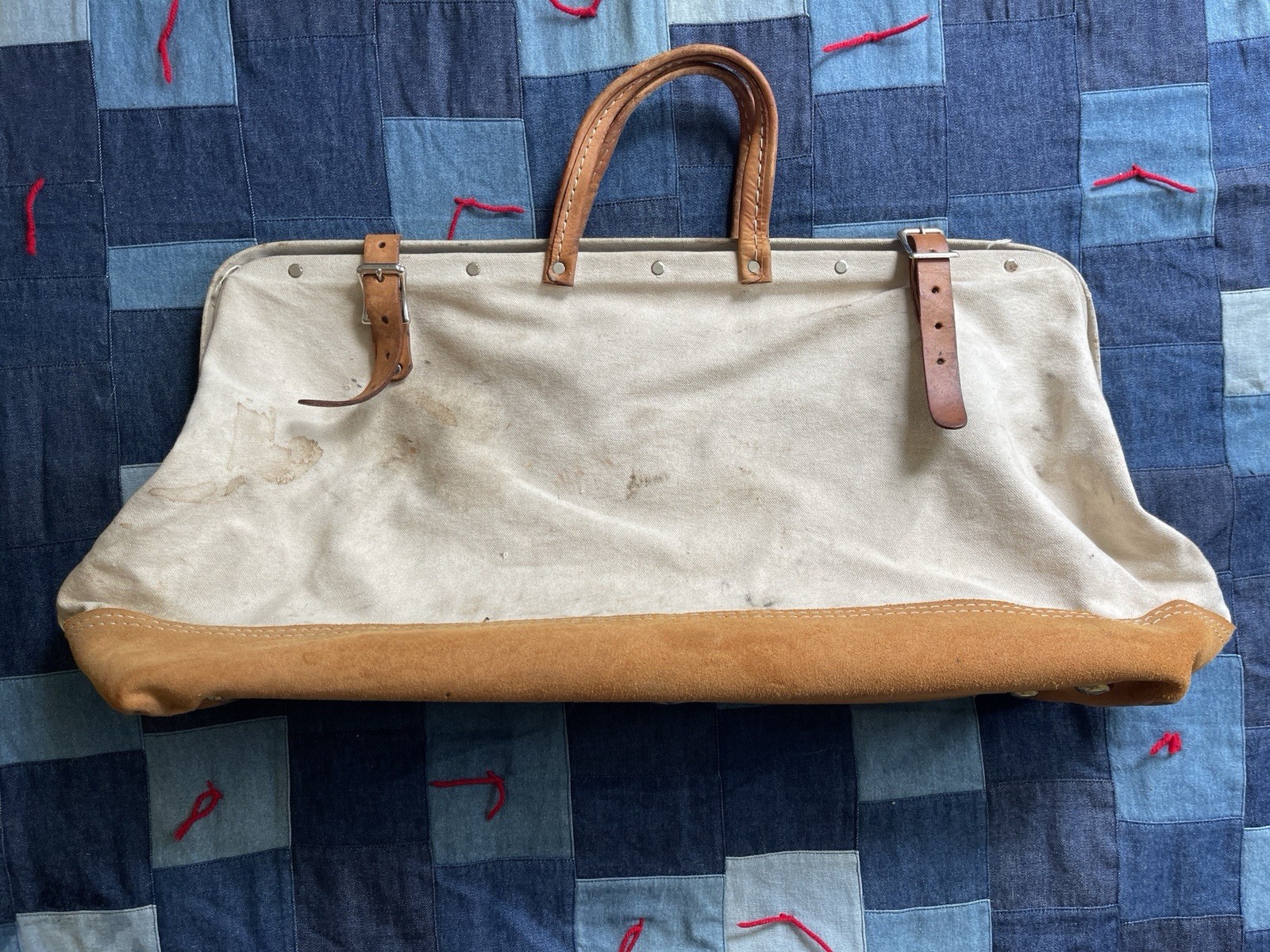 Vintage Lineman Toolbag Carrier Heavy Duty Leather Canvas 1900s USA Utility Tote