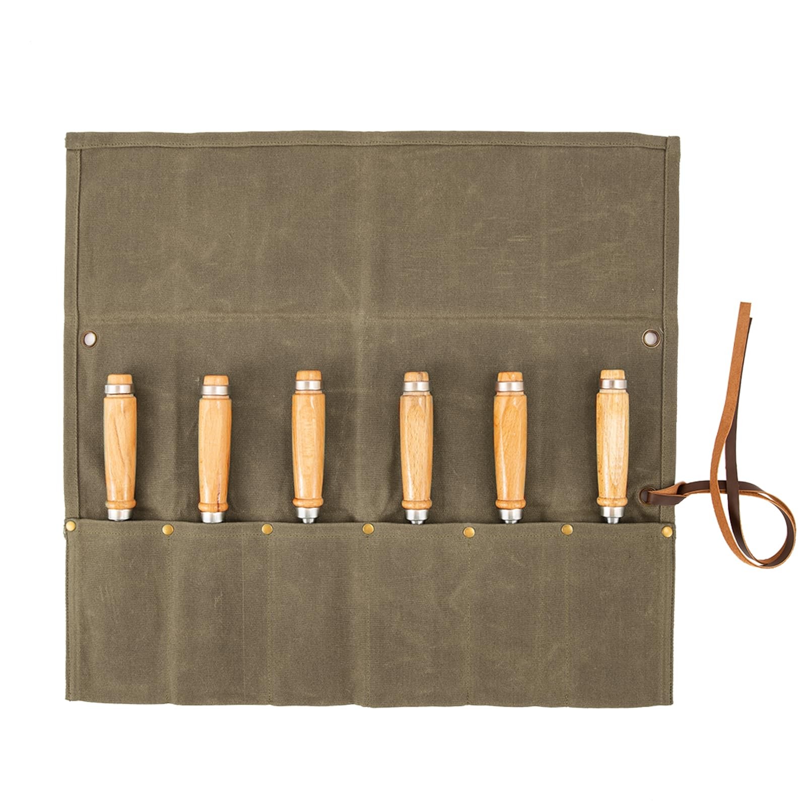 Chisel Roll,6 Pockets Roll Up Tool Pouch,Waxed Canvas Small khaki