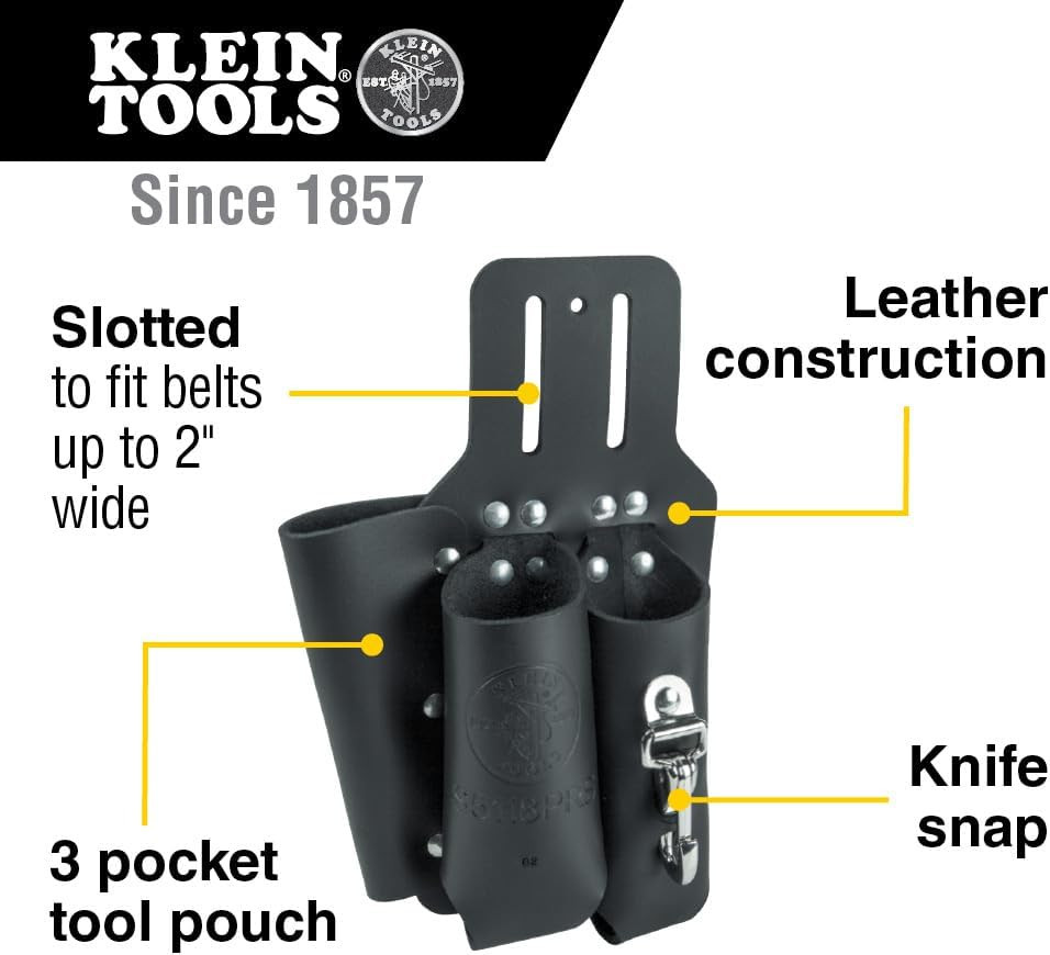 S5118PRS Leather Tool Holder with 3 Pockets for Pliers, Folding Rule, Screwdrive
