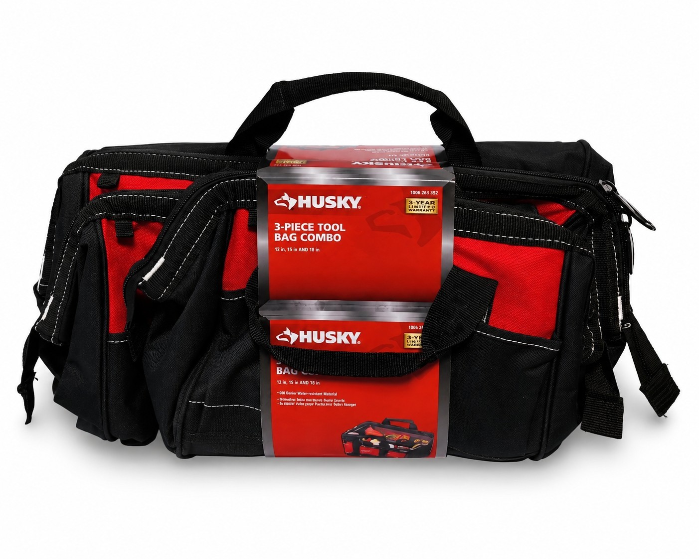 Husky 3-Piece 18 in. 15 in. 12 in. Tool Bag Combo with Water Resistant Fabric