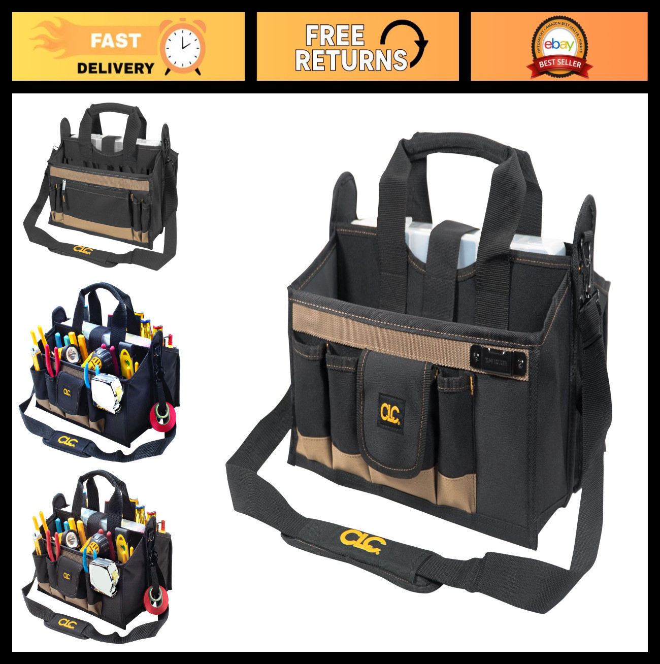 16″ Center Tray Tool Bag – 16 Pocket Heavy-Duty Organizer for Tools & Accessorie