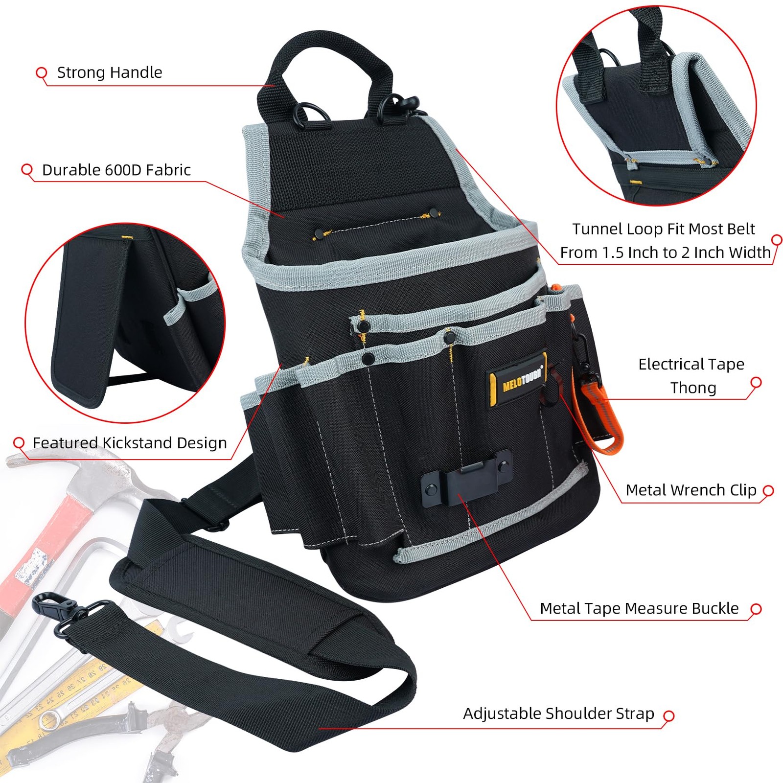 Professional Tool Pouch Shoulder Tool Carrier with Multiple Pockets, Tool Org…