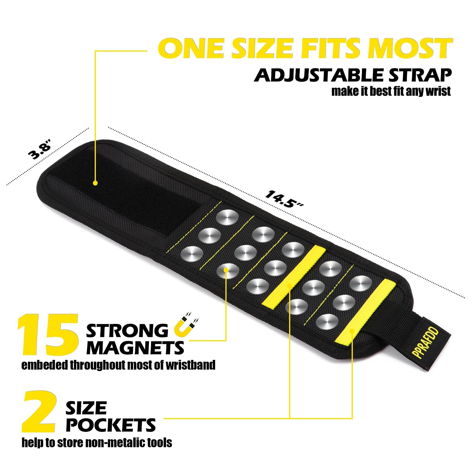 PPRAFDD Magnetic Wristband for Tools, Gift Men One Size, Black and Yellow