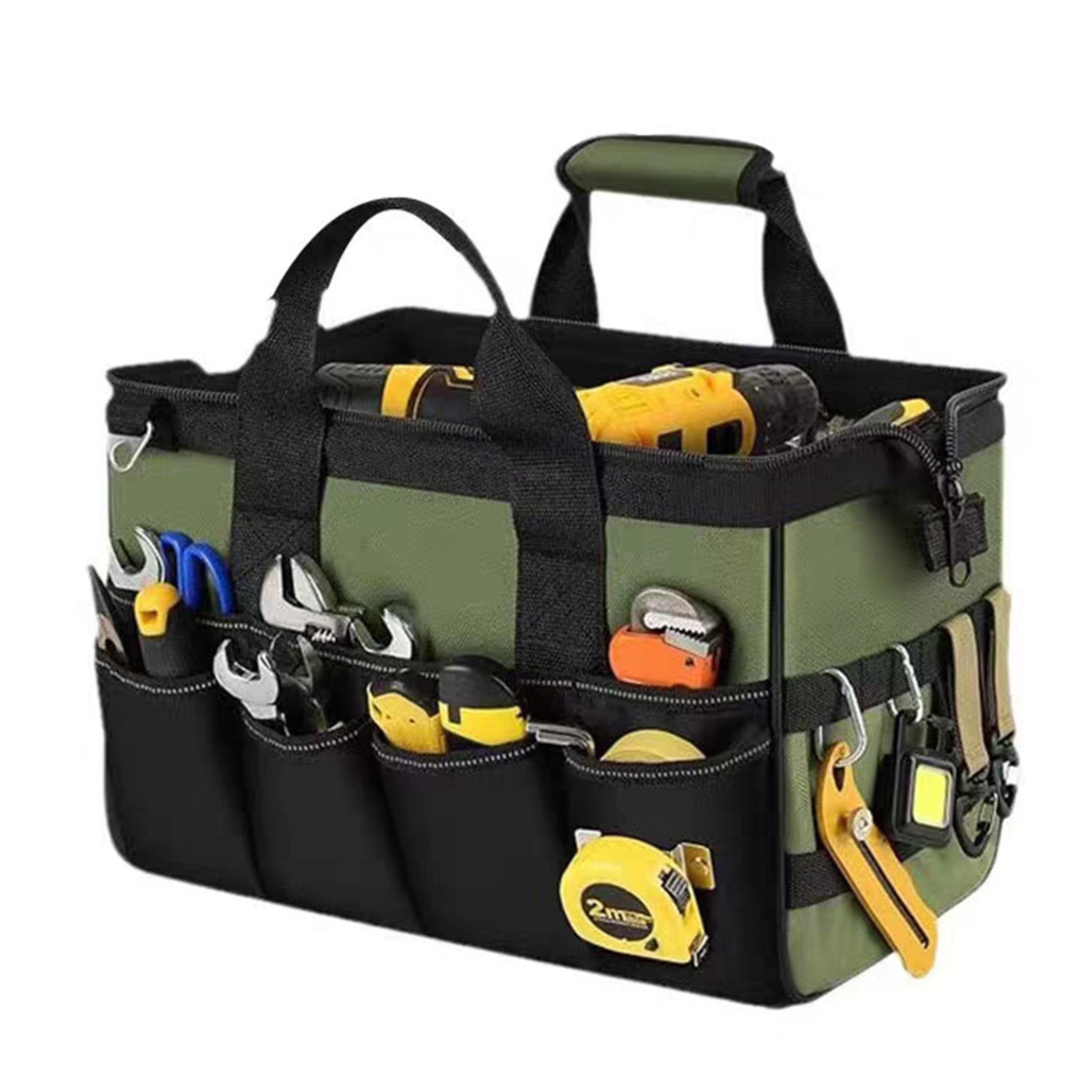 Heavy Tool Bag 15 Inch 25 Pockets Soft Tool Organizer For Electrician Green
