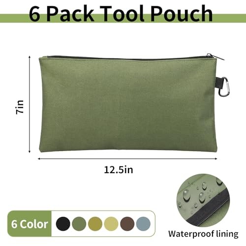 Tool Bag Zipper Pouch, 6 Pack, Tan, Navy Green, Black, Light Brown, Grey, Mocha