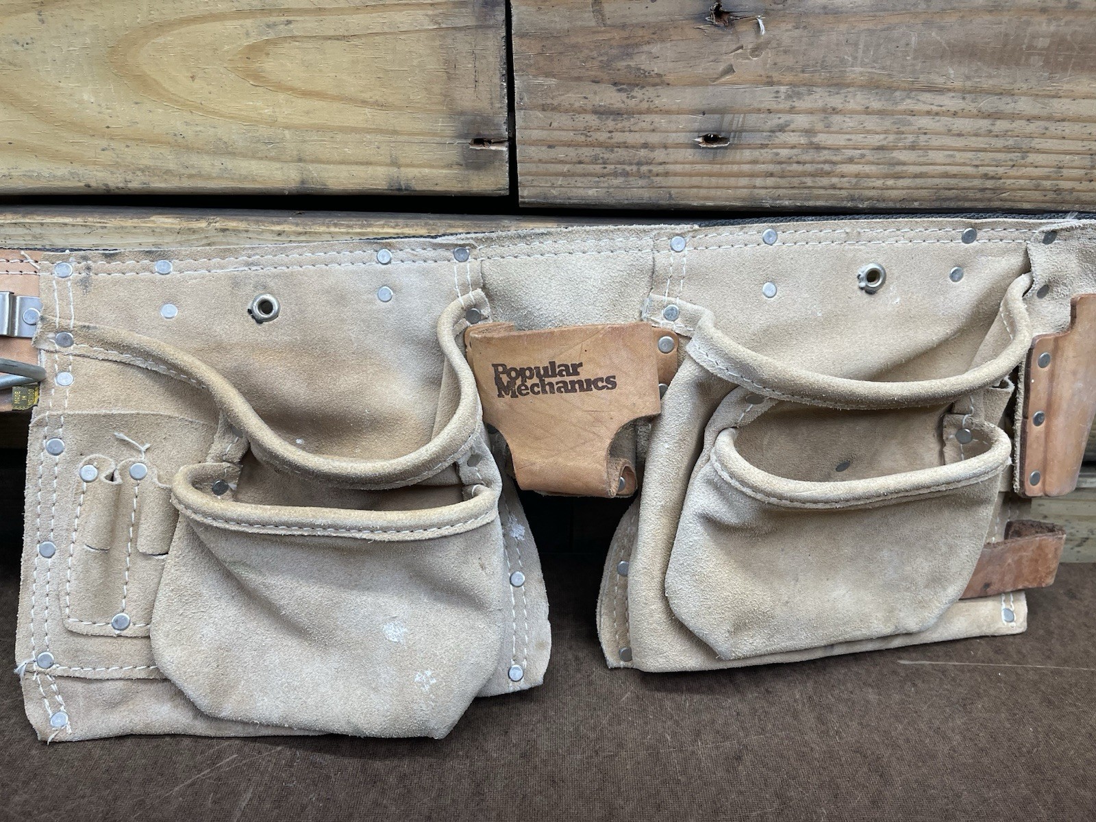 Popular Mechanics Leather Tool Belt Tan Light Brown Adjustable Pockets Loops