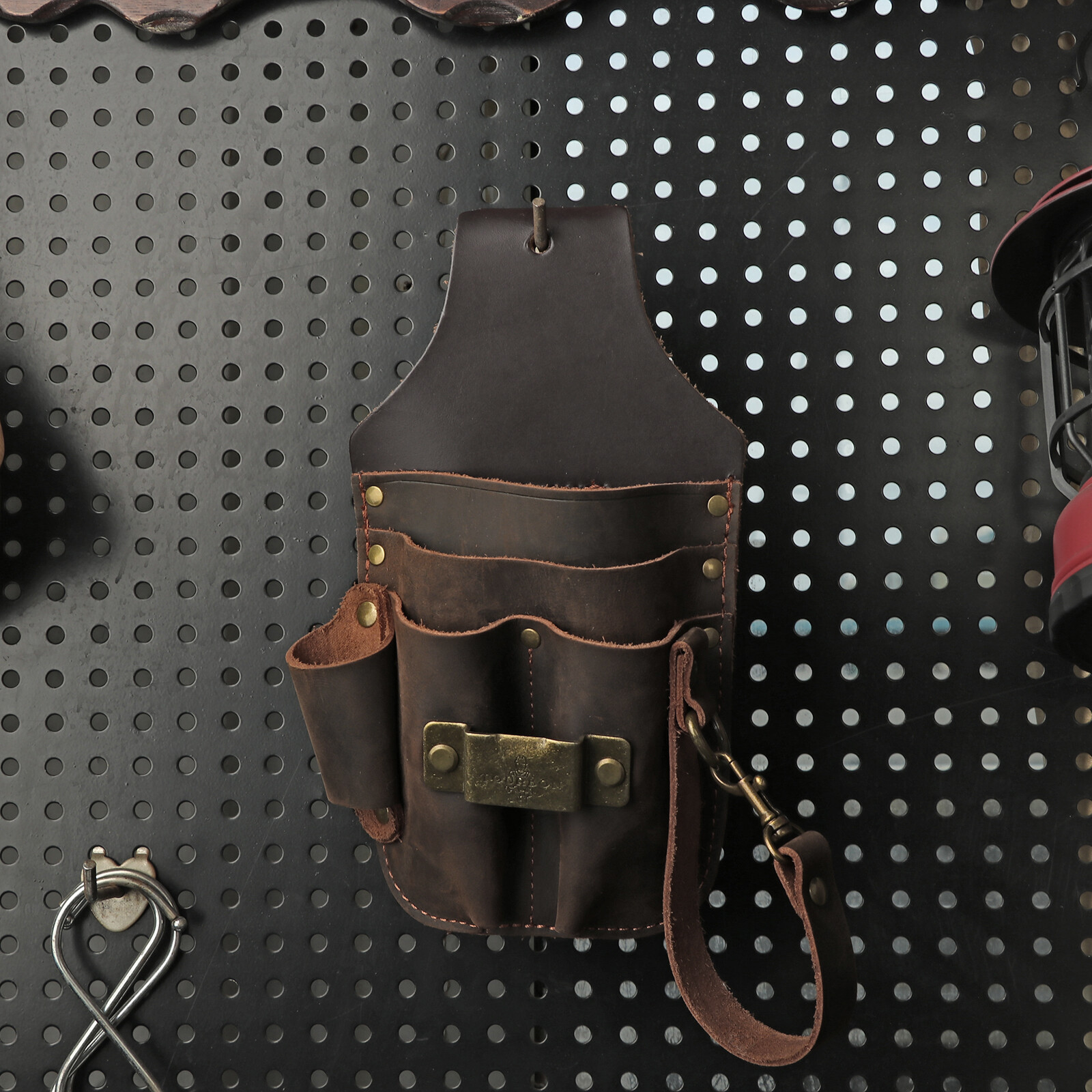 TOURBON Workshop Small Maintenance Tools Carrier Belt Pouch Buffalo Hide Leather
