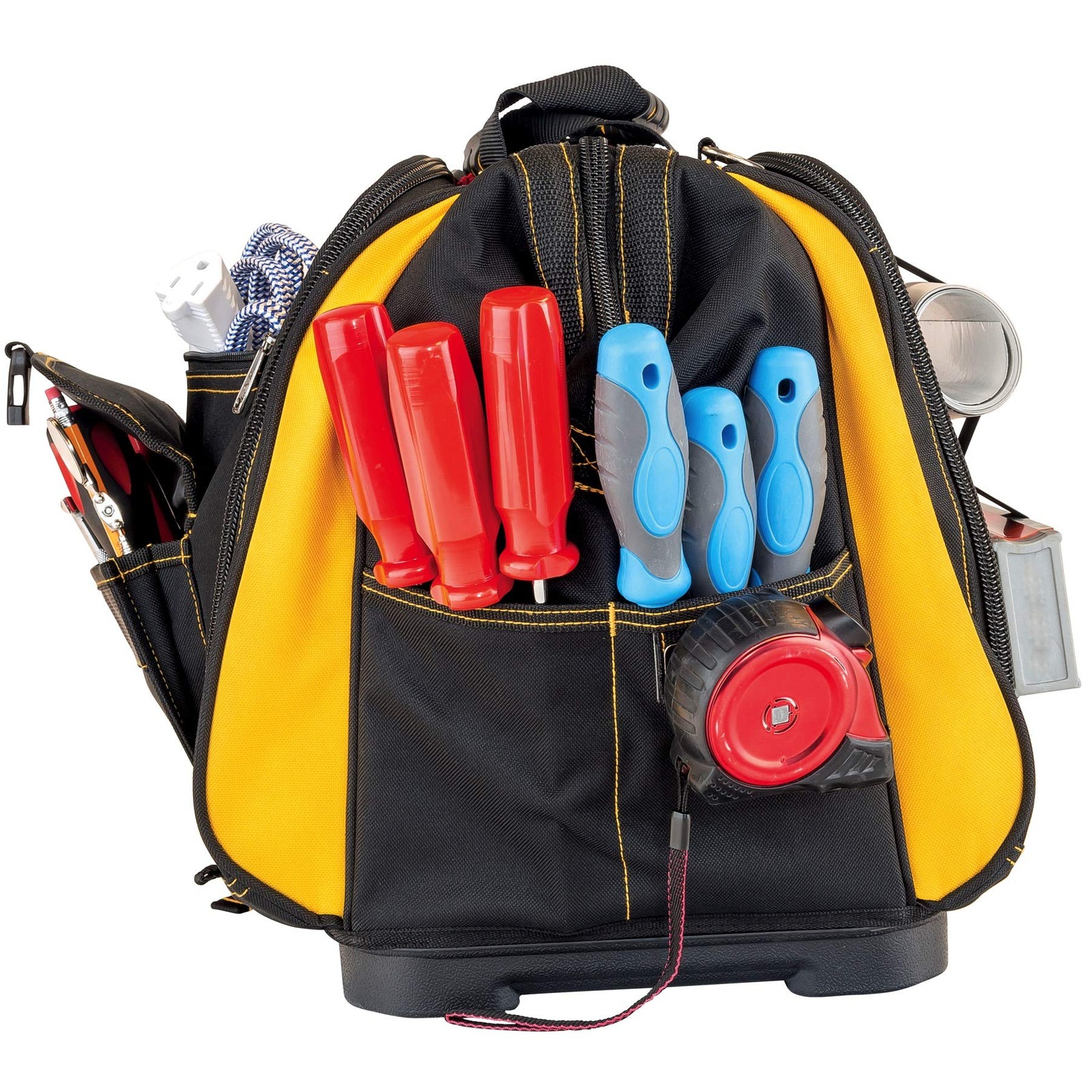 18-Inch Pro Tool Bag with 56 Pockets, Wide Mouth Opening, Molded Base, Hi-Vis…