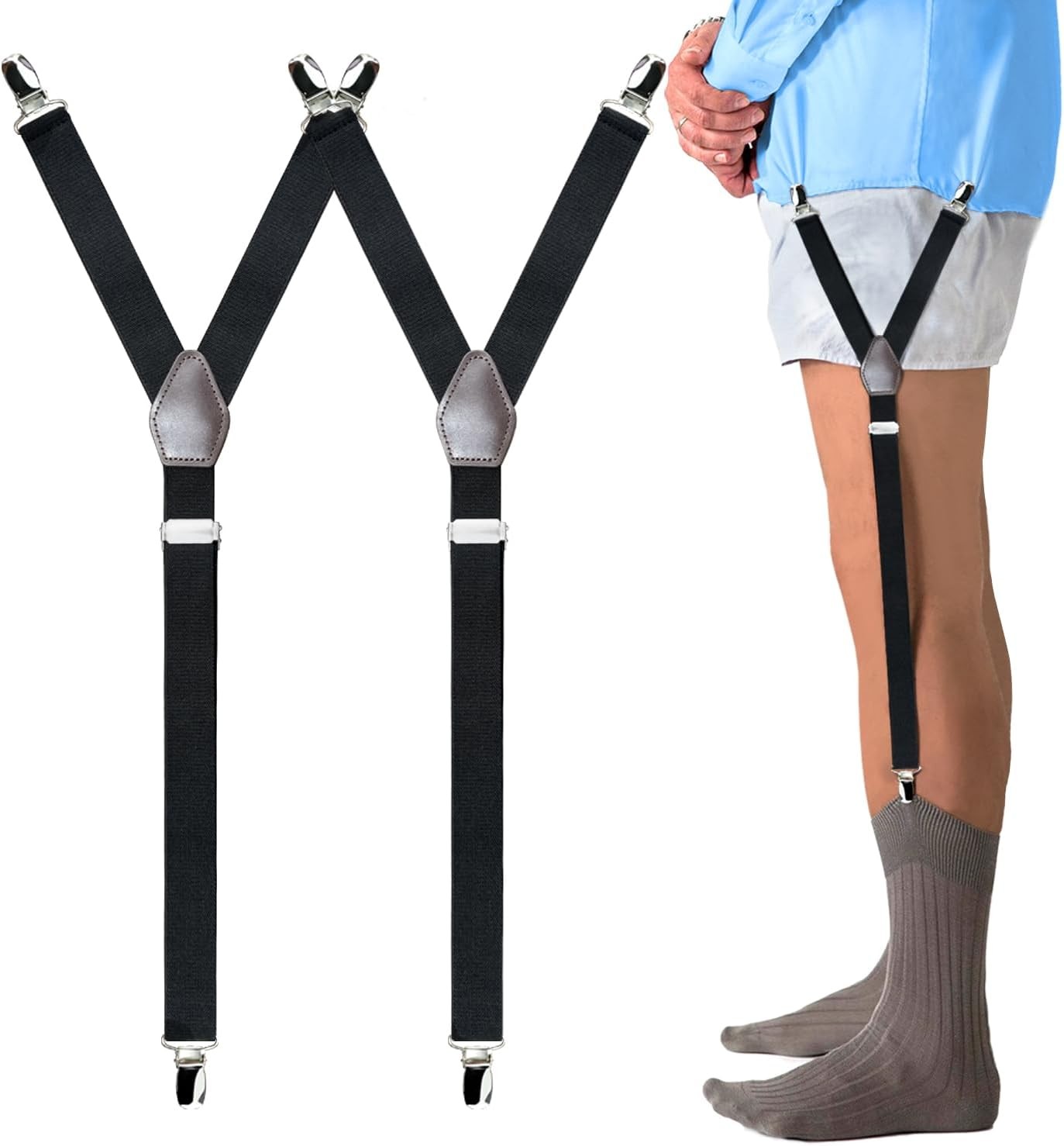 Linemoon Shirt Stays for Men Adjustable Elastic Dress Garters Black