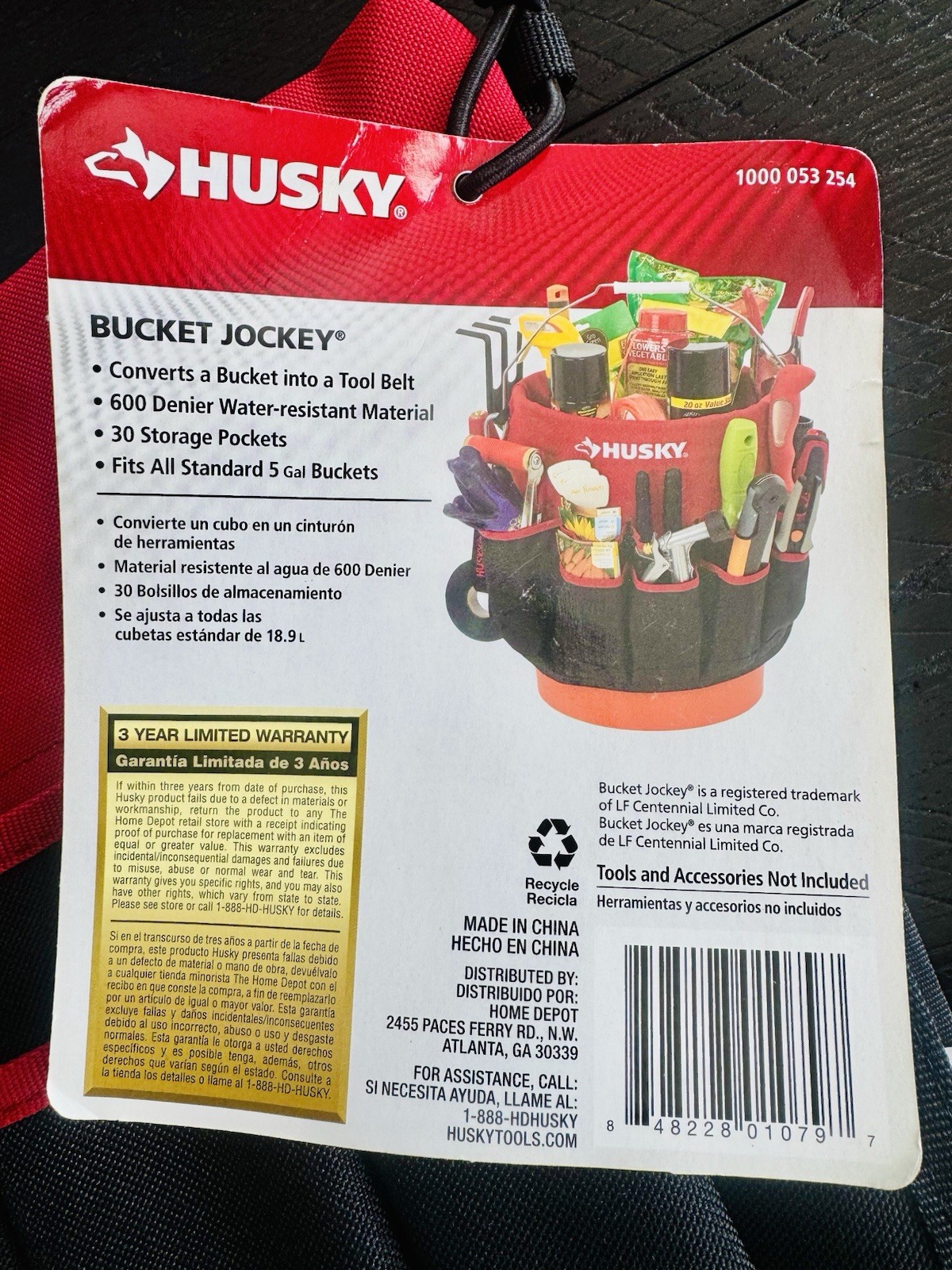 Husky Bucket Jockey Tool Storage Caddy 30 Pockets Black and Red 5 Gallon NWT