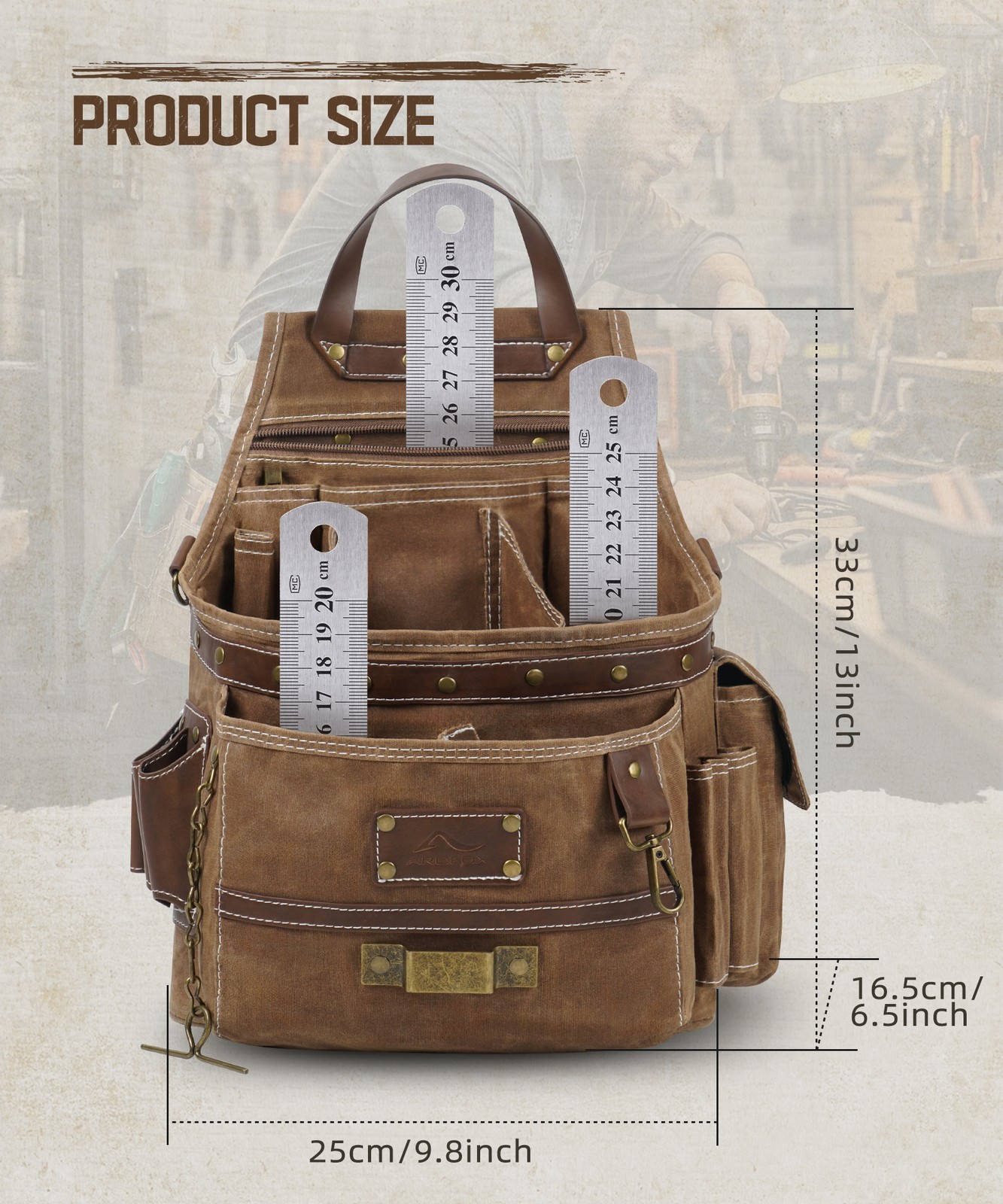 Canvas Tool Belt Pouch w/ 11 Pockets For Electrician Carpenter Construction