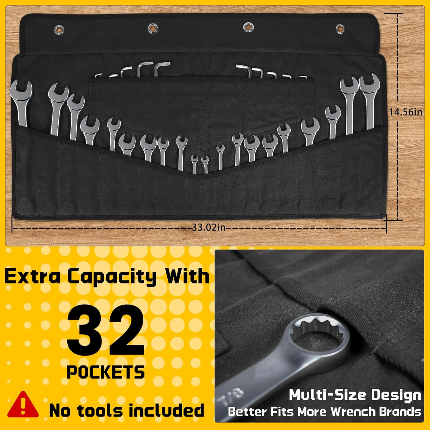 Wrench Roll 32 Pockets, Heavy-Duty 16 Oz. Waxed Canvas Wrench Roll up Bag Holds