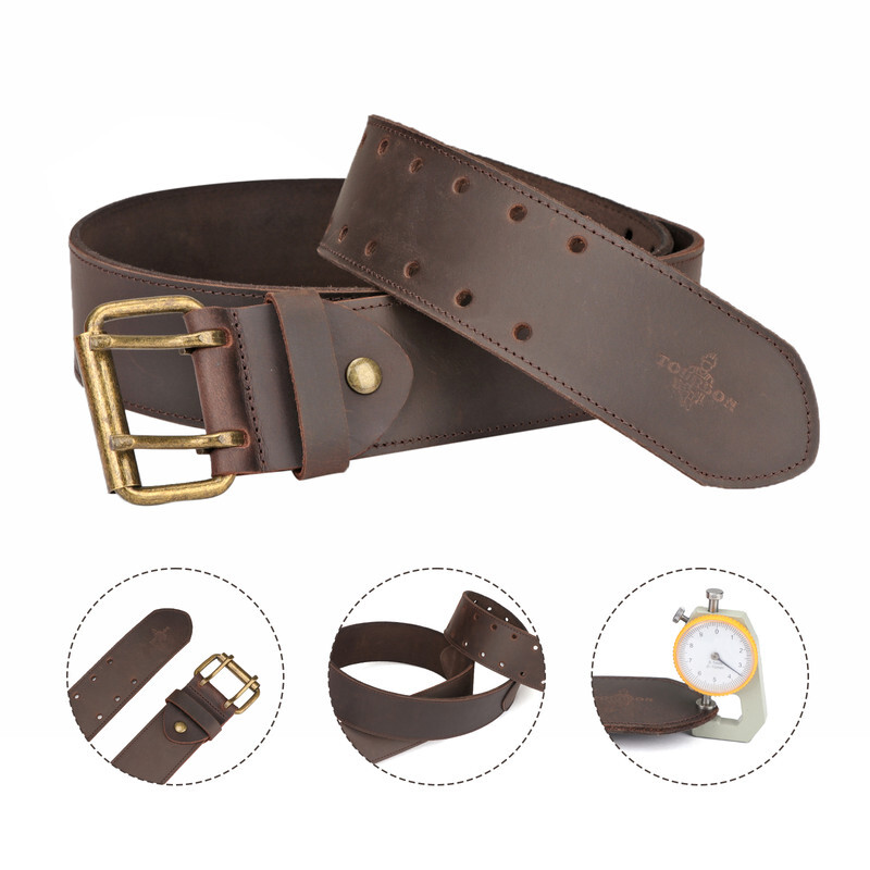 TOURBON Leather Tool Carry Workshop Waist Belt 2″ Double Roller Buckle Rig Belt