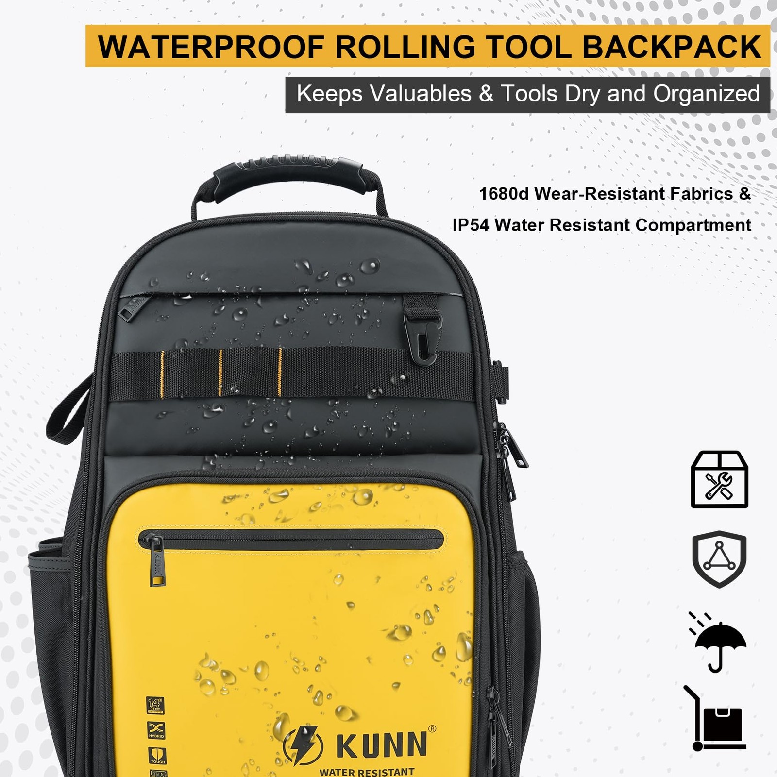 Rolling Tool Backpack with Wheels, Heavy Duty Waterproof Wheeled Tool Bag, 47…