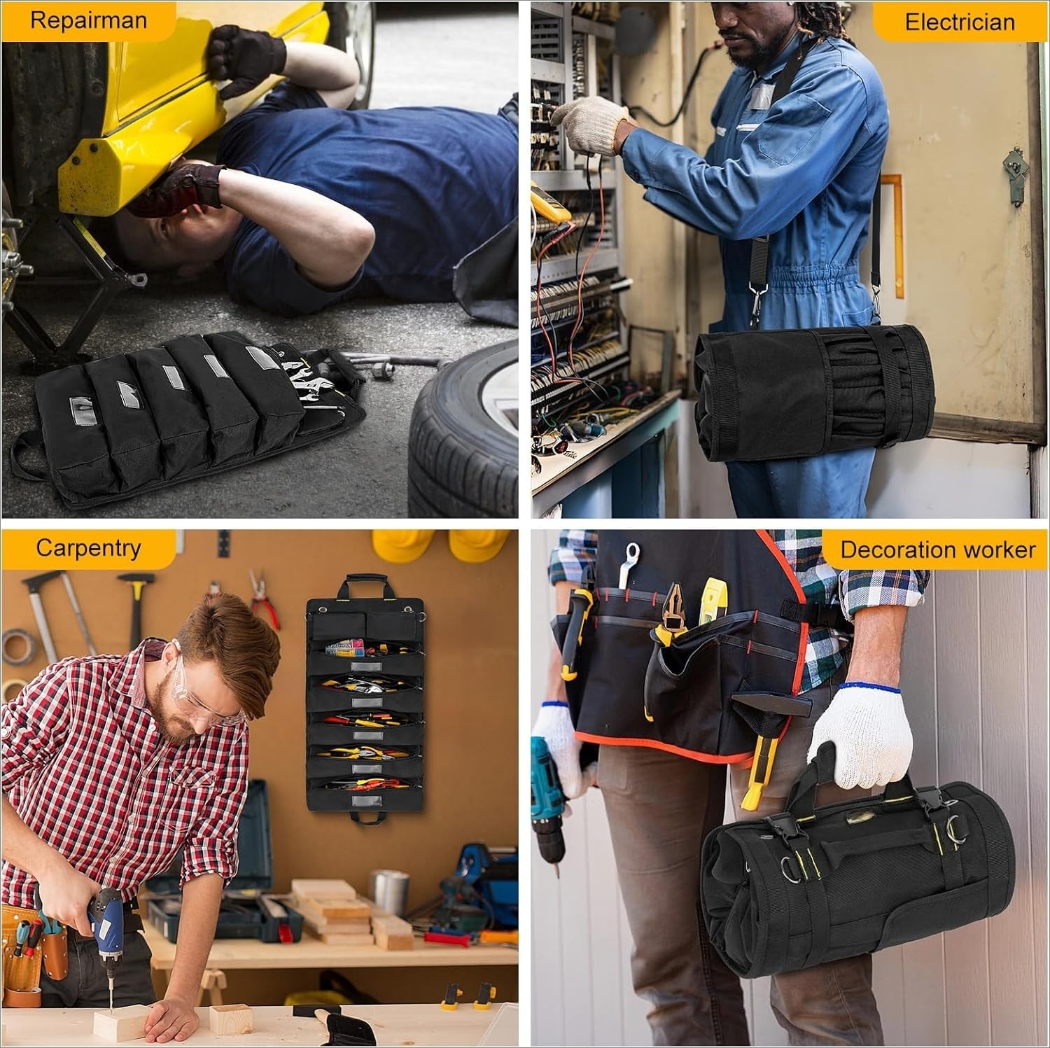 Tool Bag,Large Roll Up Tool Bag Organizer,13 Pockets Tool Roll Storage Pouch