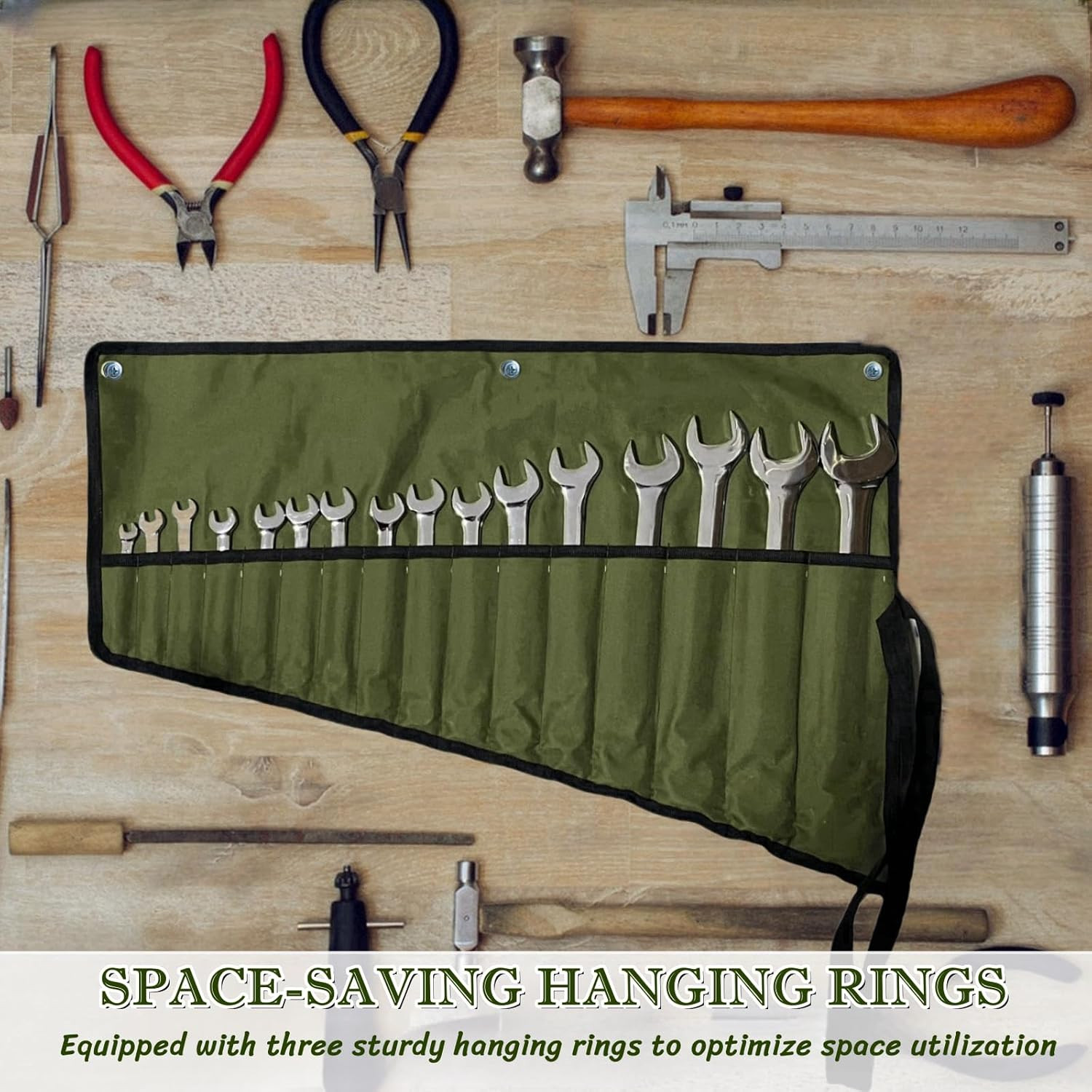 16 Pockets Wrench Roll up Pouch, Wrench Roll Organizer and Tool Storage, Rolled