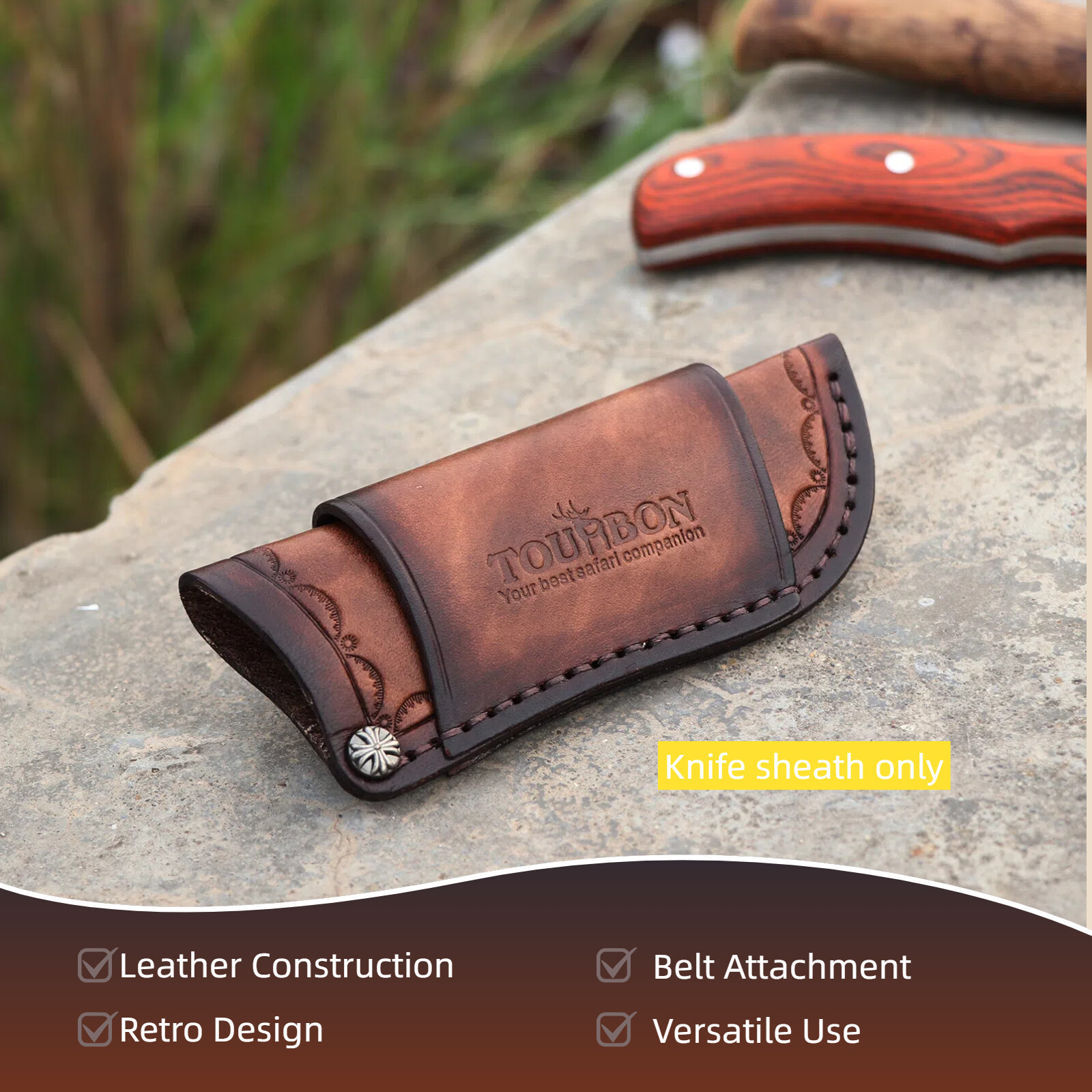 TOURBON Leather Knife Sheath Fixed Blade Case Belt Pouch Fit 4in Knives Camping